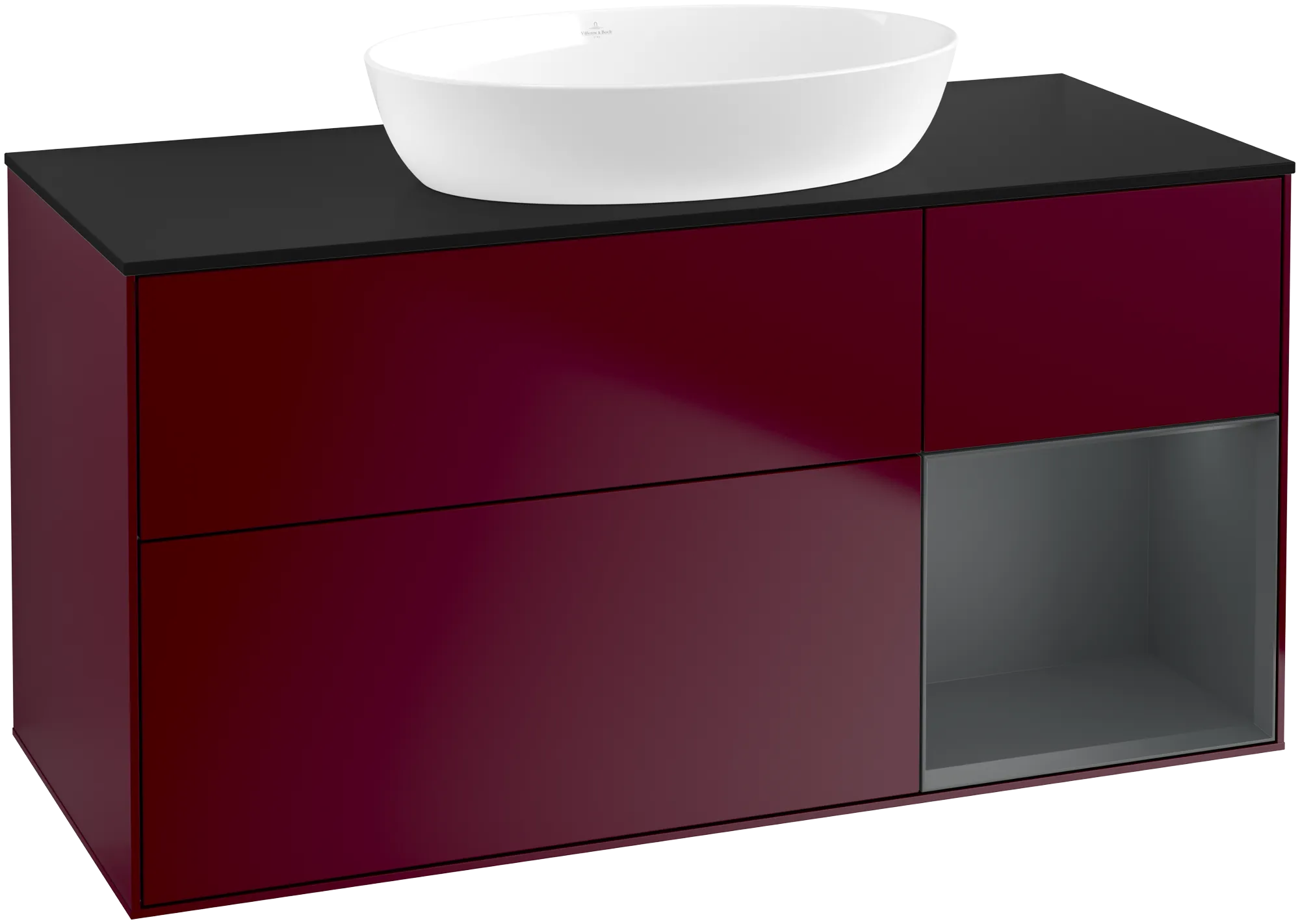 Bild von VILLEROY BOCH Finion Waschbeckenunterschrank, mit Beleuchtung, 3 Auszüge, 1200 x 603 x 501 mm, Peony Matt Lacquer / Midnight Blue Matt Lacquer / Glass Black Matt #FA72HGHB