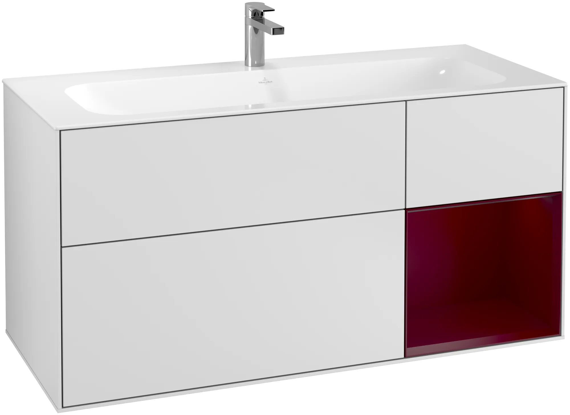 Bild von VILLEROY BOCH Finion Waschbeckenunterschrank, mit Beleuchtung, 3 Auszüge, 1196 x 591 x 498 mm, White Matt Lacquer / Peony Matt Lacquer #G070HBMT