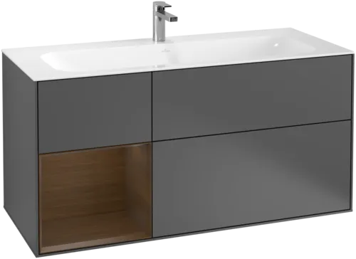 Bild von VILLEROY BOCH Finion Waschbeckenunterschrank, mit Beleuchtung, 3 Auszüge, 1196 x 591 x 498 mm, Anthracite Matt Lacquer / Walnut Veneer #G060GNGK