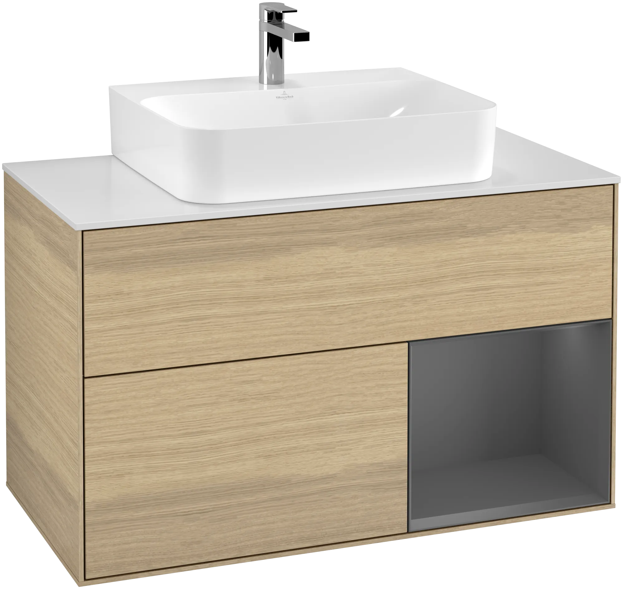 Bild von VILLEROY BOCH Finion Waschbeckenunterschrank, mit Beleuchtung, 2 Auszüge, 1000 x 603 x 501 mm, Oak Veneer / Anthracite Matt Lacquer / Glass White Matt #G121GKPC