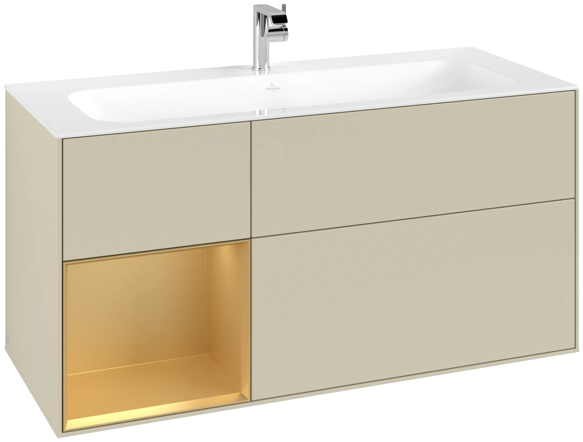 Bild von VILLEROY BOCH Finion Waschbeckenunterschrank, mit Beleuchtung, 3 Auszüge, 1196 x 591 x 498 mm, Silk Grey Matt Lacquer / Gold Matt Lacquer #G060HFHJ