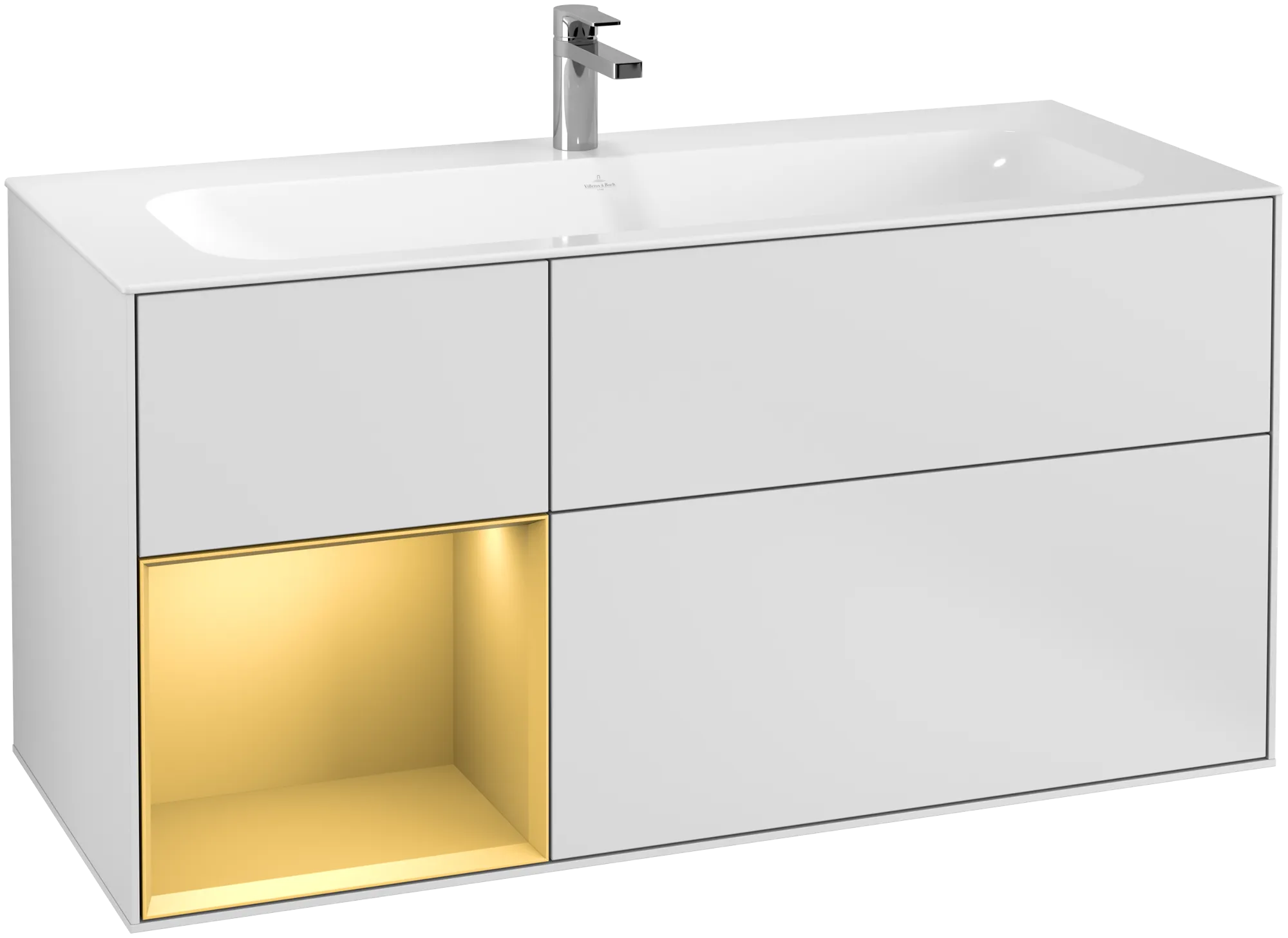 Bild von VILLEROY BOCH Finion Waschbeckenunterschrank, mit Beleuchtung, 3 Auszüge, 1196 x 591 x 498 mm, White Matt Lacquer / Gold Matt Lacquer #G060HFMT