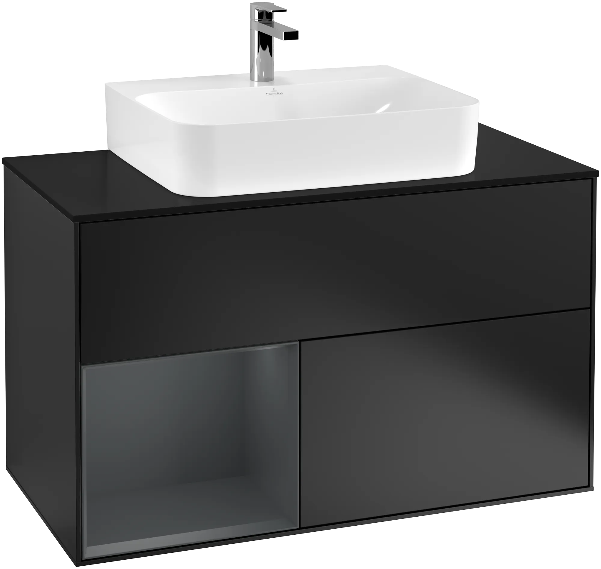Bild von VILLEROY BOCH Finion Waschbeckenunterschrank, mit Beleuchtung, 2 Auszüge, 1000 x 603 x 501 mm, Black Matt Lacquer / Midnight Blue Matt Lacquer / Glass Black Matt #G112HGPD