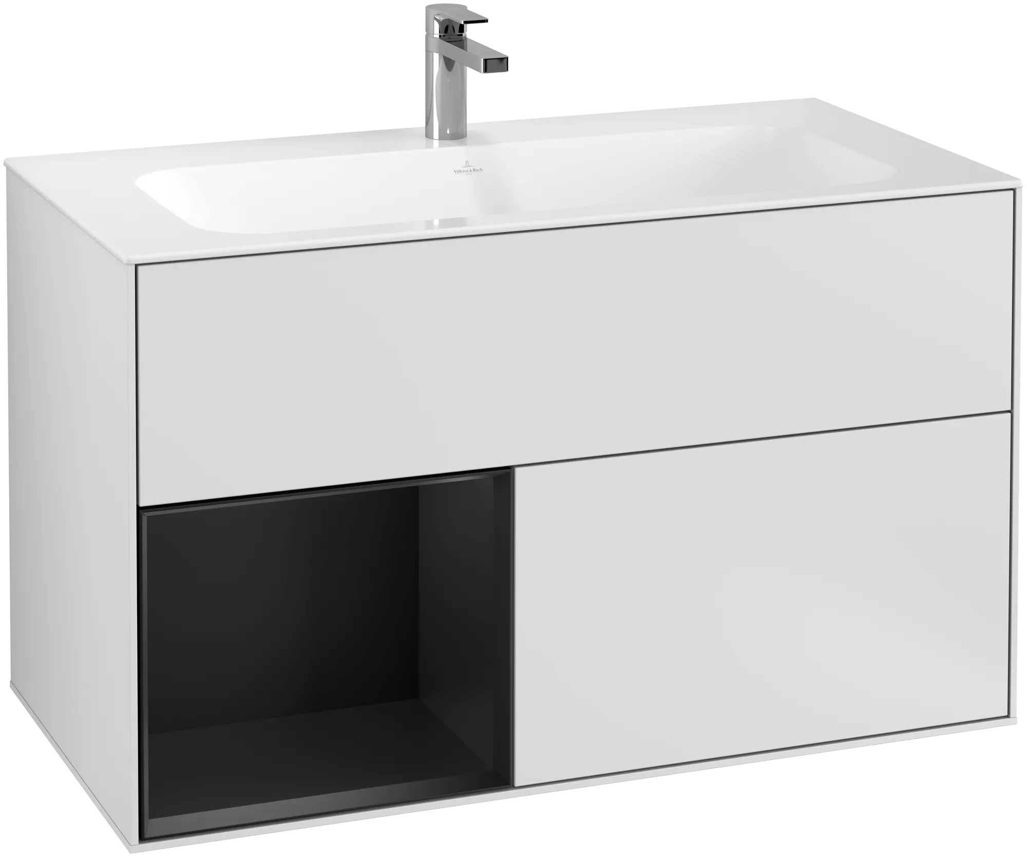 Bild von VILLEROY BOCH Finion Waschbeckenunterschrank, mit Beleuchtung, 2 Auszüge, 996 x 591 x 498 mm, White Matt Lacquer / Black Matt Lacquer #G030PDMT