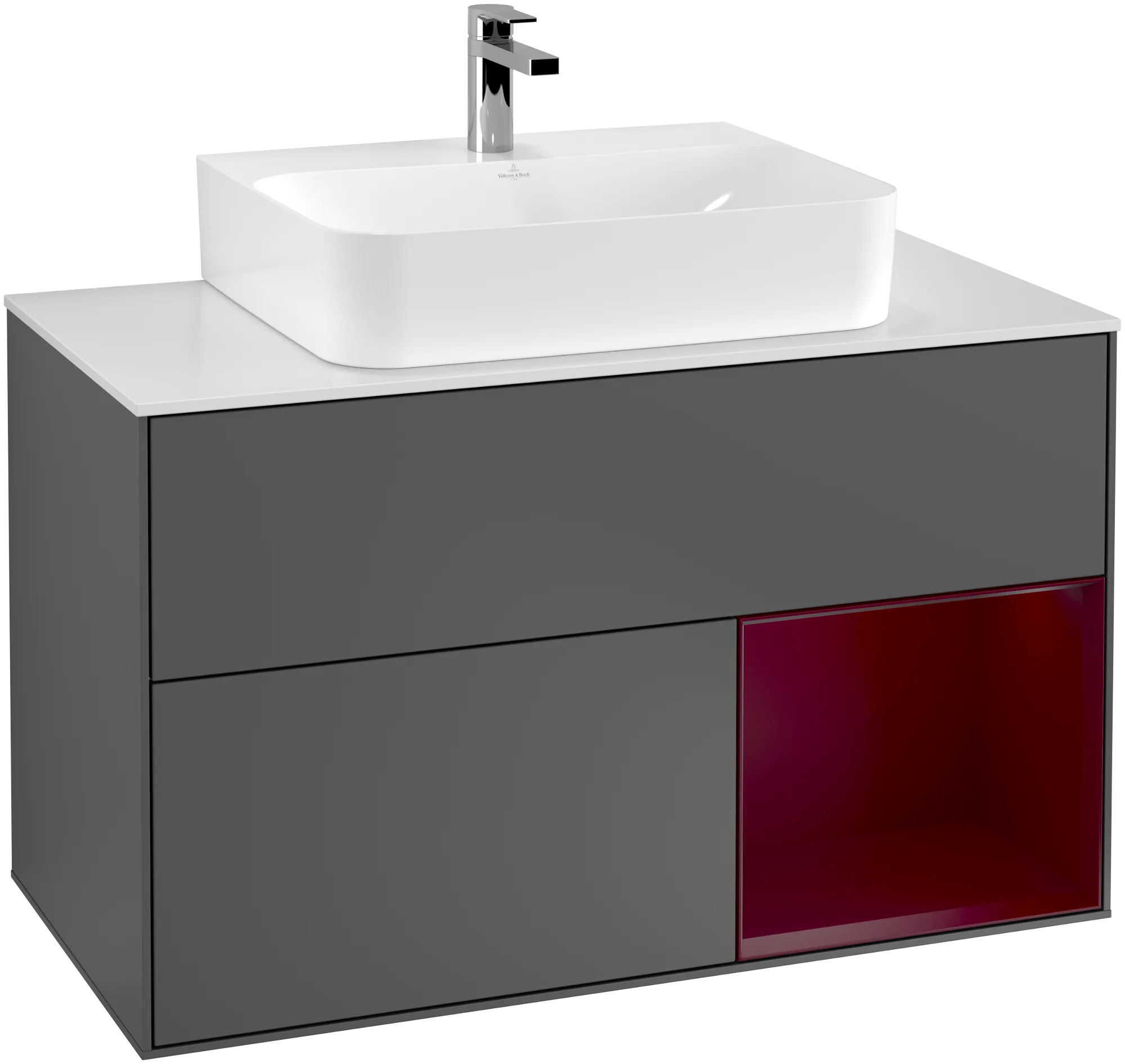 Bild von VILLEROY BOCH Finion Waschbeckenunterschrank, mit Beleuchtung, 2 Auszüge, 1000 x 603 x 501 mm, Anthracite Matt Lacquer / Peony Matt Lacquer / Glass White Matt #G121HBGK