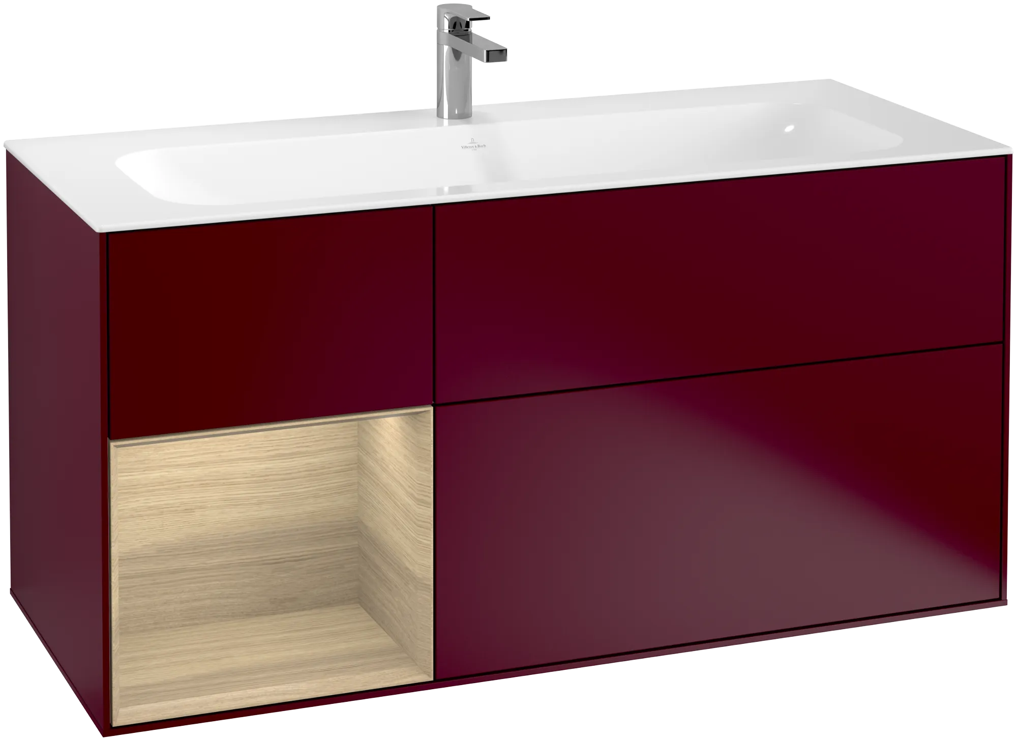 Bild von VILLEROY BOCH Finion Waschbeckenunterschrank, mit Beleuchtung, 3 Auszüge, 1196 x 591 x 498 mm, Peony Matt Lacquer / Oak Veneer #G060PCHB