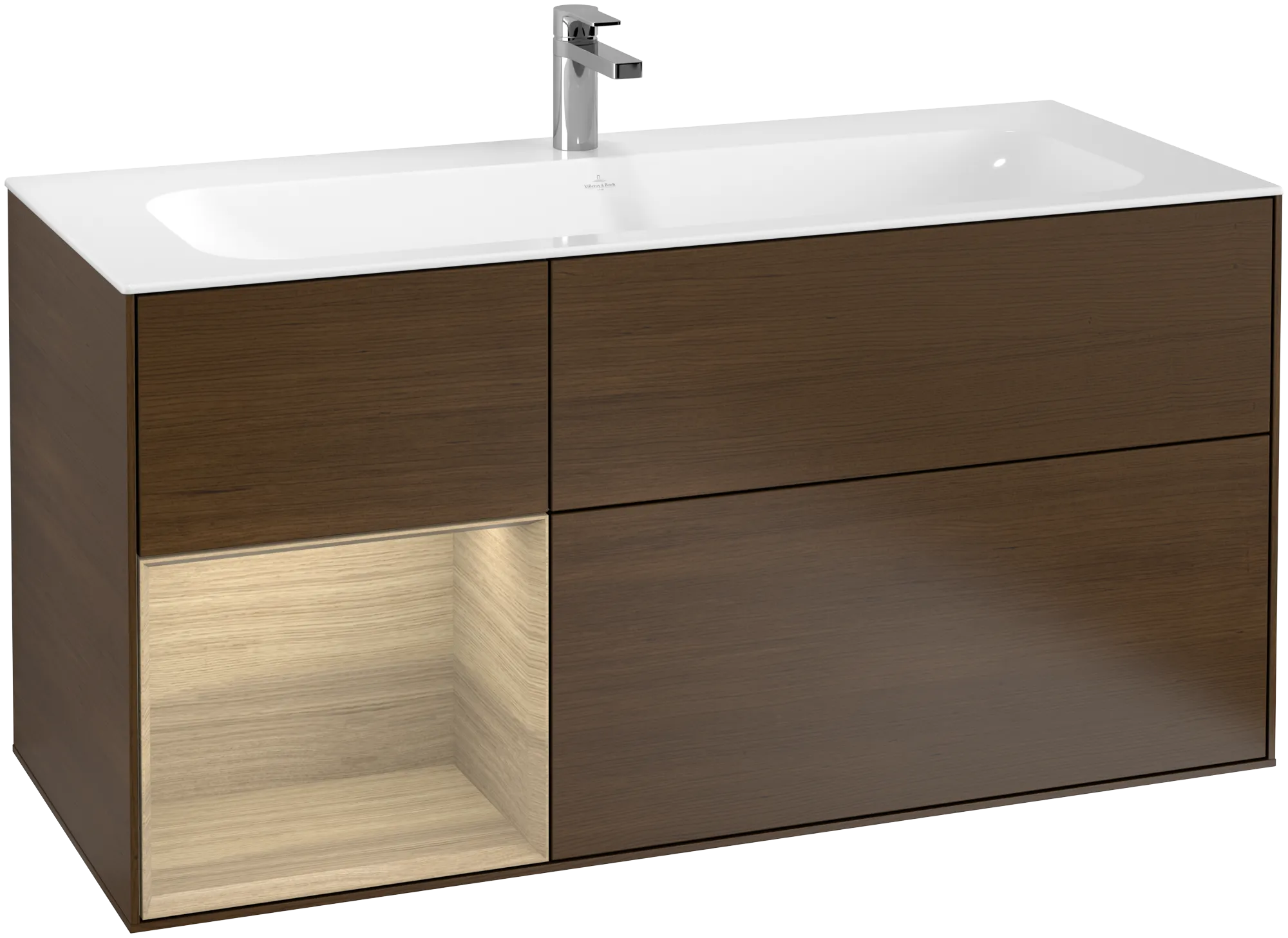 Bild von VILLEROY BOCH Finion Waschbeckenunterschrank, mit Beleuchtung, 3 Auszüge, 1196 x 591 x 498 mm, Walnut Veneer / Oak Veneer #G060PCGN