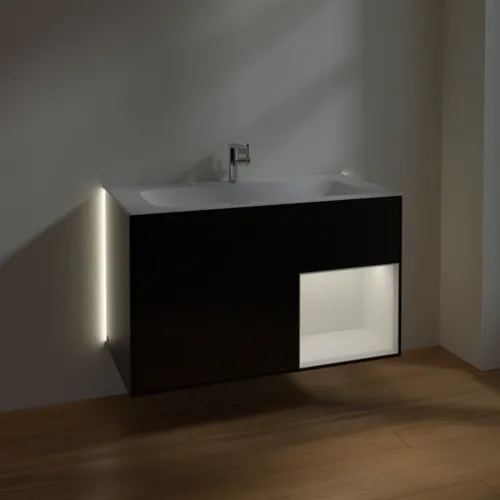 Bild von VILLEROY BOCH Finion Waschbeckenunterschrank, mit Beleuchtung, 2 Auszüge, 996 x 591 x 498 mm, Black Matt Lacquer / Glossy White Lacquer #G040GFPD