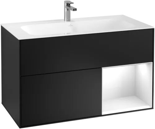 Obrázek VILLEROY BOCH Finion Vanity unit, with lighting, 2 pull-out compartments, 996 x 591 x 498 mm, Black Matt Lacquer / Glossy White Lacquer #G040GFPD