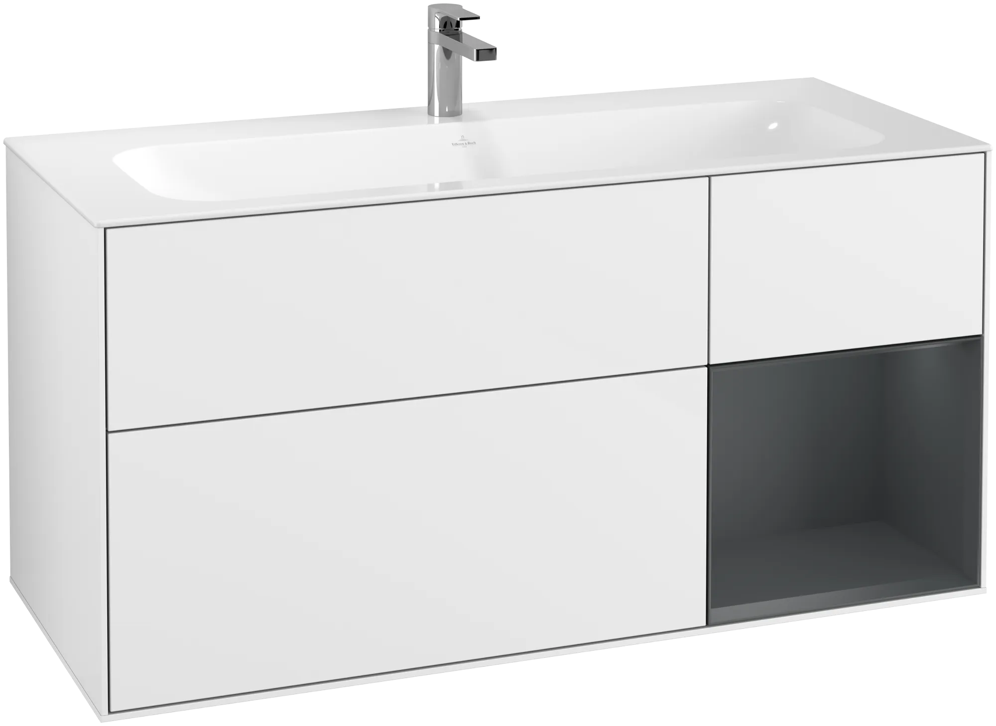 Bild von VILLEROY BOCH Finion Waschbeckenunterschrank, mit Beleuchtung, 3 Auszüge, 1196 x 591 x 498 mm, Glossy White Lacquer / Midnight Blue Matt Lacquer #G070HGGF