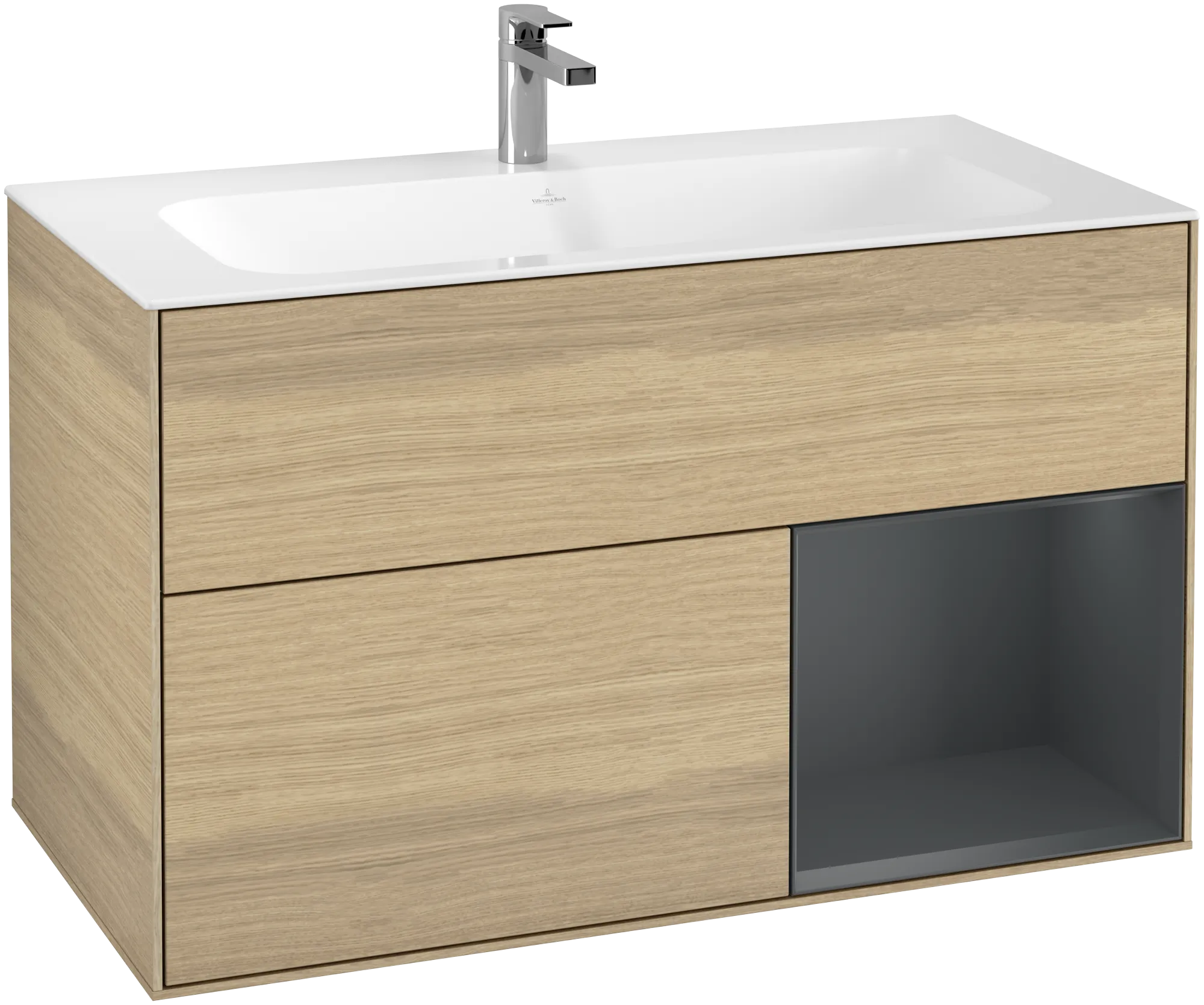 Bild von VILLEROY BOCH Finion Waschbeckenunterschrank, mit Beleuchtung, 2 Auszüge, 996 x 591 x 498 mm, Oak Veneer / Midnight Blue Matt Lacquer #G040HGPC