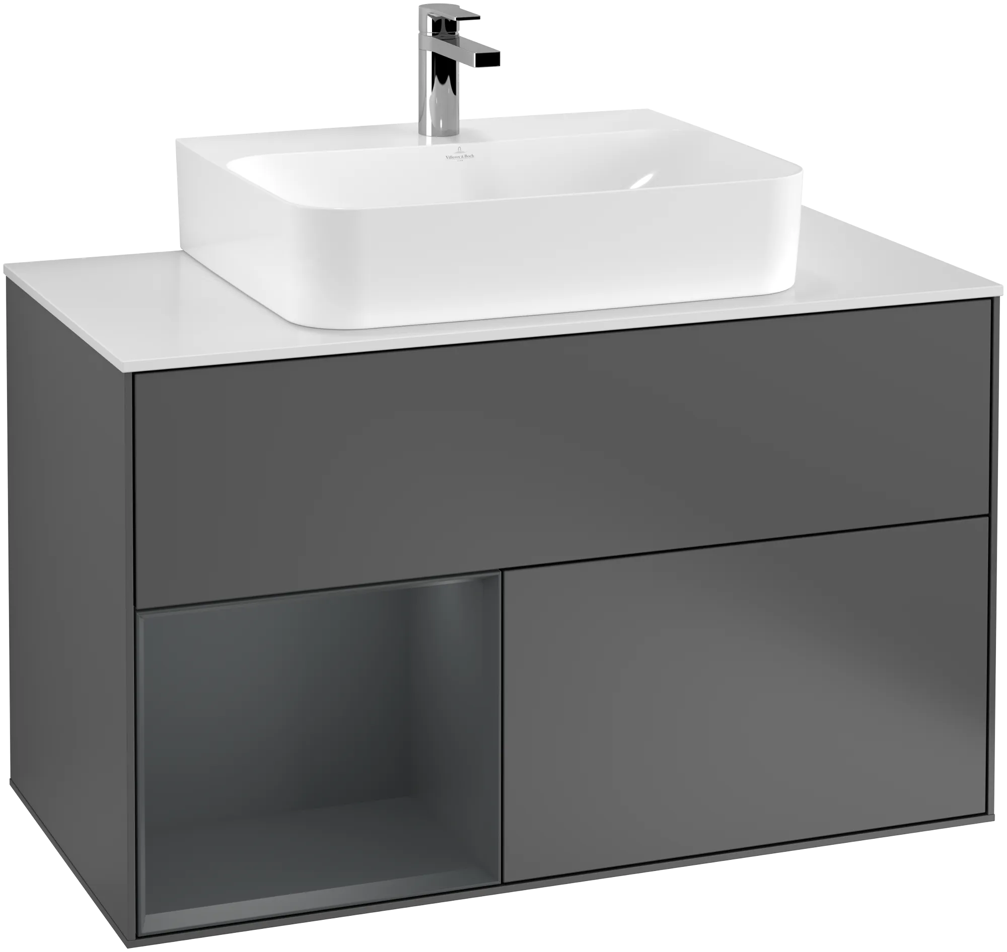 Bild von VILLEROY BOCH Finion Waschbeckenunterschrank, mit Beleuchtung, 2 Auszüge, 1000 x 603 x 501 mm, Anthracite Matt Lacquer / Midnight Blue Matt Lacquer / Glass White Matt #G111HGGK