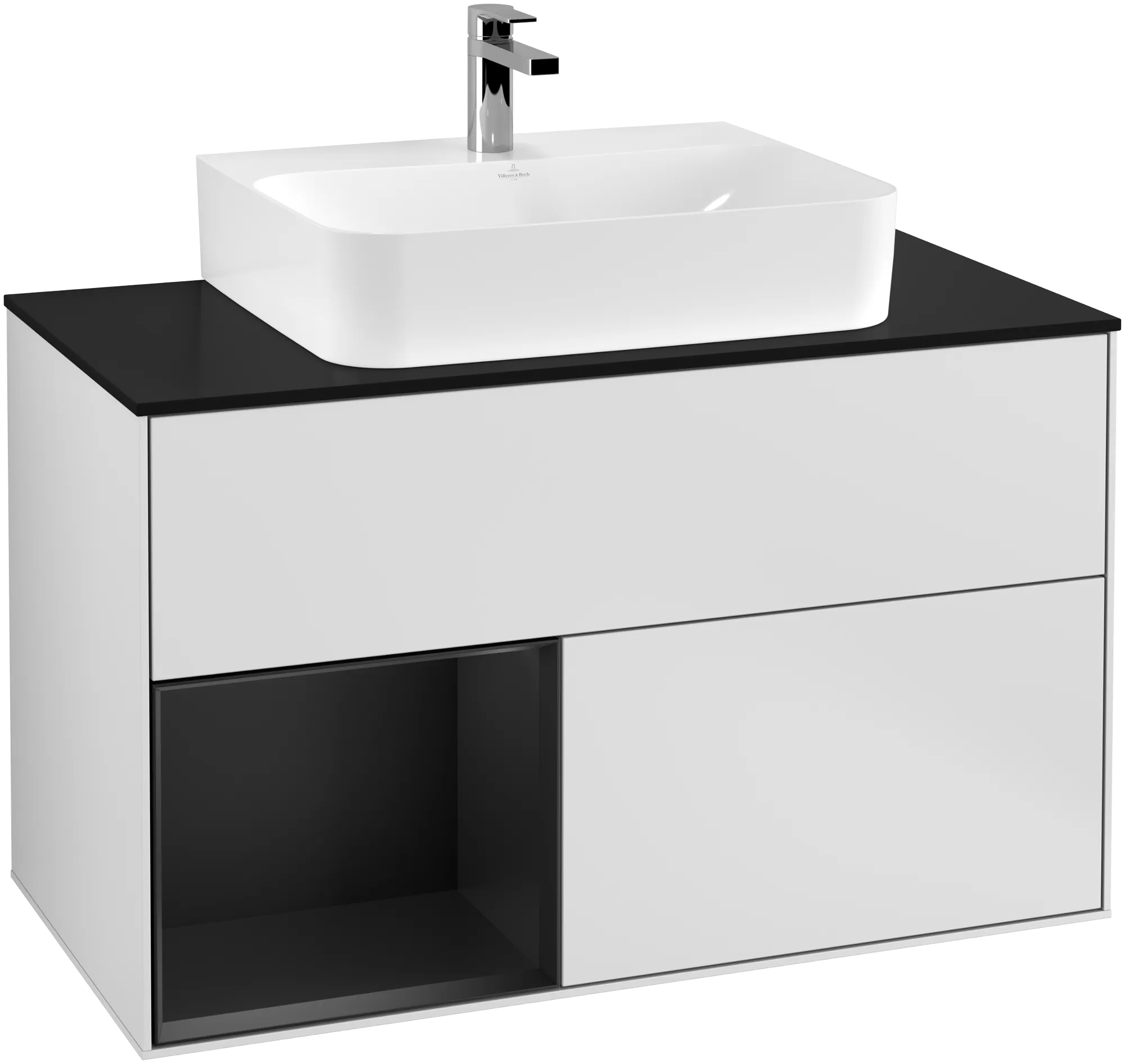 Bild von VILLEROY BOCH Finion Waschbeckenunterschrank, mit Beleuchtung, 2 Auszüge, 1000 x 603 x 501 mm, White Matt Lacquer / Black Matt Lacquer / Glass Black Matt #G112PDMT