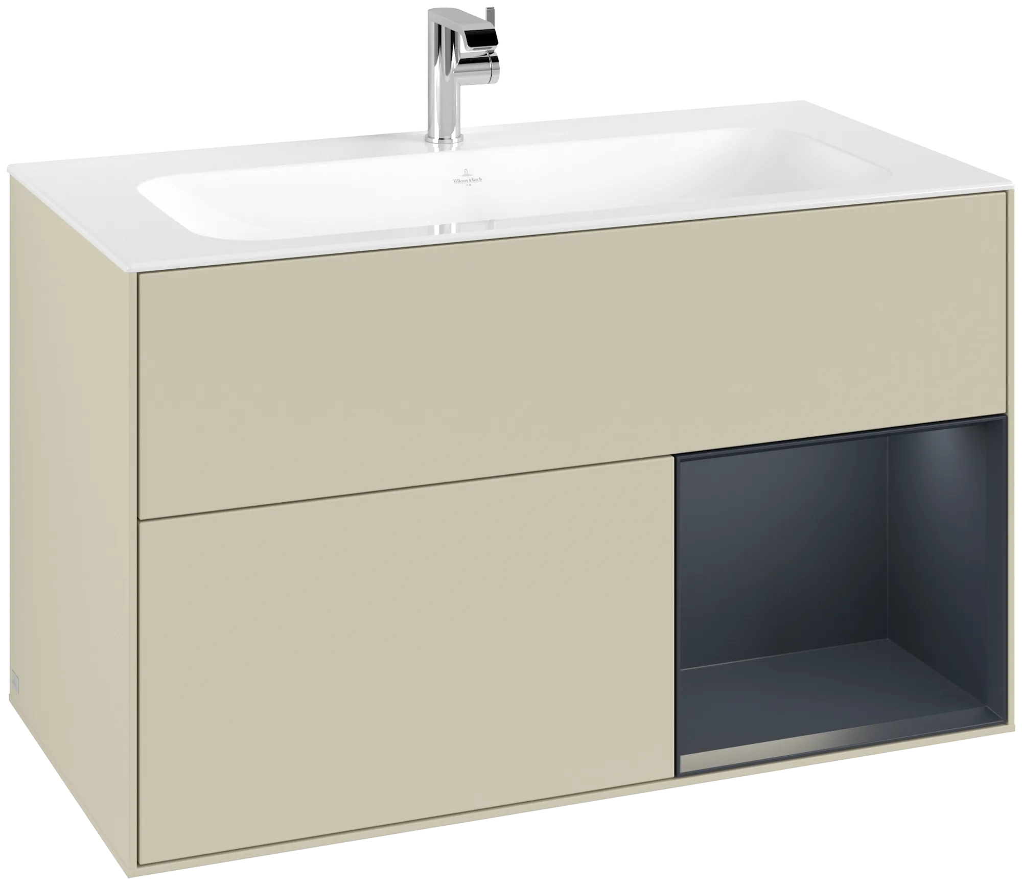 Bild von VILLEROY BOCH Finion Waschbeckenunterschrank, mit Beleuchtung, 2 Auszüge, 996 x 591 x 498 mm, Silk Grey Matt Lacquer / Midnight Blue Matt Lacquer #G040HGHJ