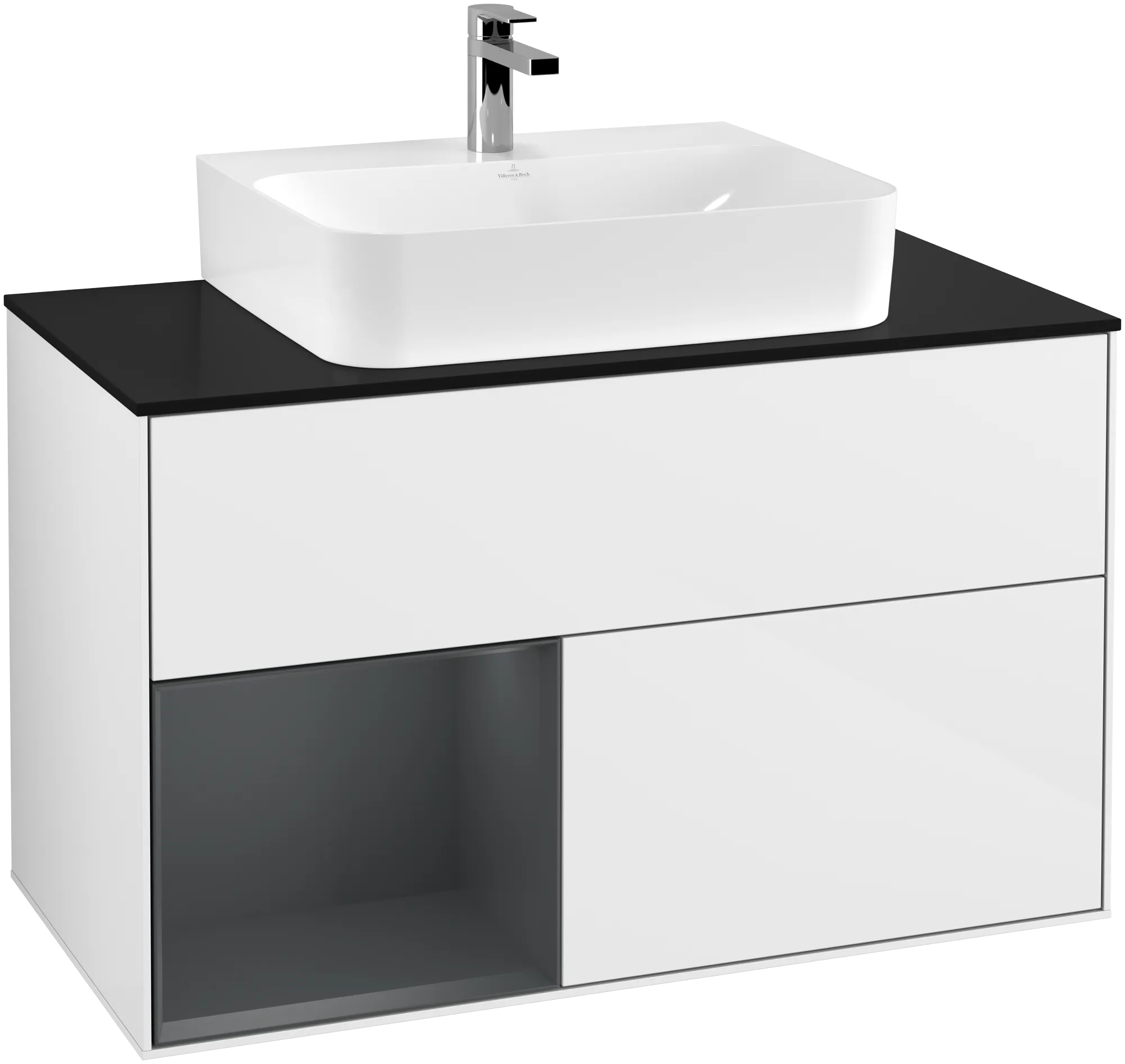 Bild von VILLEROY BOCH Finion Waschbeckenunterschrank, mit Beleuchtung, 2 Auszüge, 1000 x 603 x 501 mm, Glossy White Lacquer / Midnight Blue Matt Lacquer / Glass Black Matt #G112HGGF