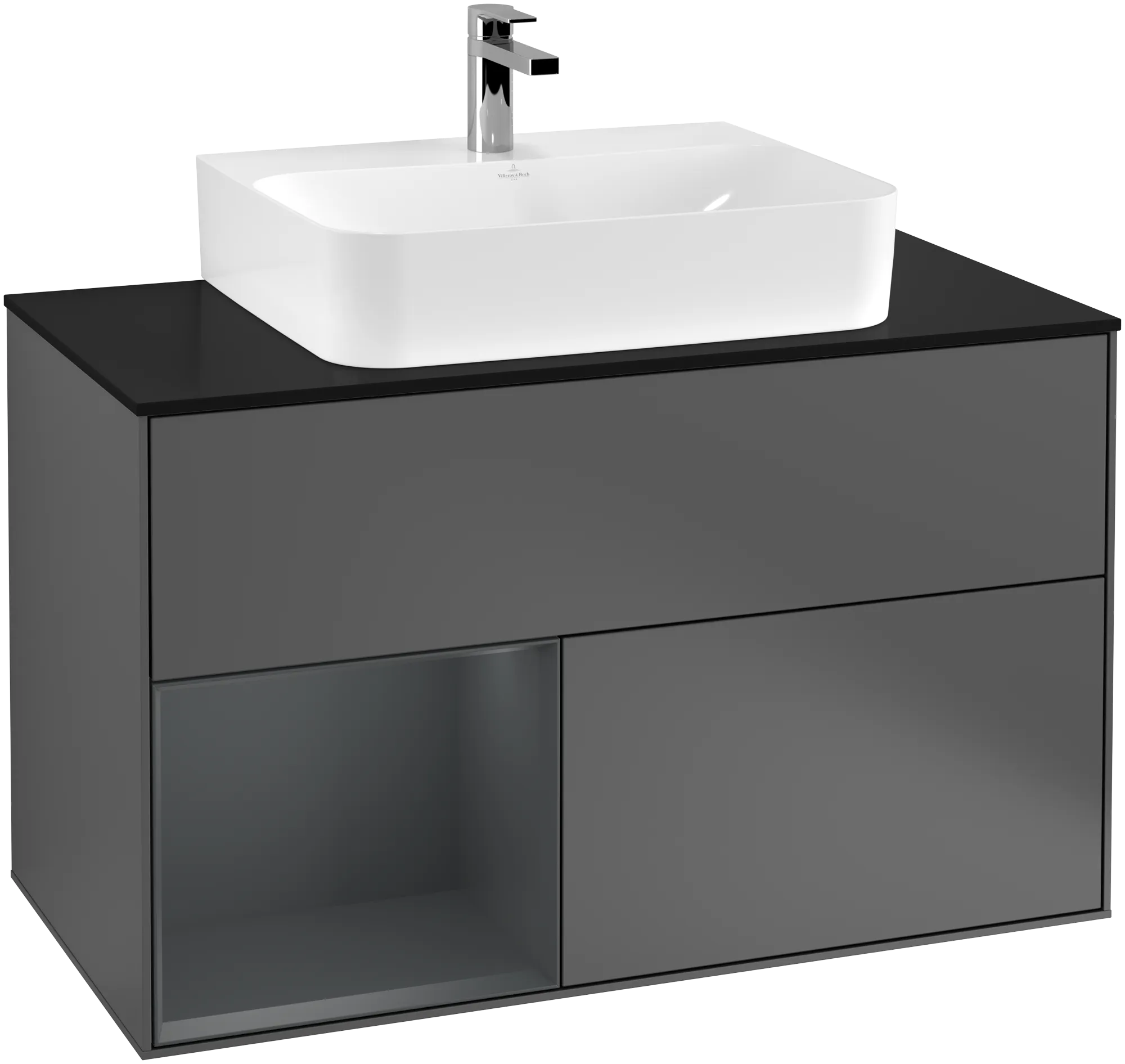 Bild von VILLEROY BOCH Finion Waschbeckenunterschrank, mit Beleuchtung, 2 Auszüge, 1000 x 603 x 501 mm, Anthracite Matt Lacquer / Midnight Blue Matt Lacquer / Glass Black Matt #G112HGGK