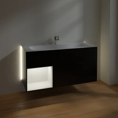 Bild von VILLEROY BOCH Finion Waschbeckenunterschrank, mit Beleuchtung, 3 Auszüge, 1196 x 591 x 498 mm, Black Matt Lacquer / Olive Matt Lacquer #G060GMPD