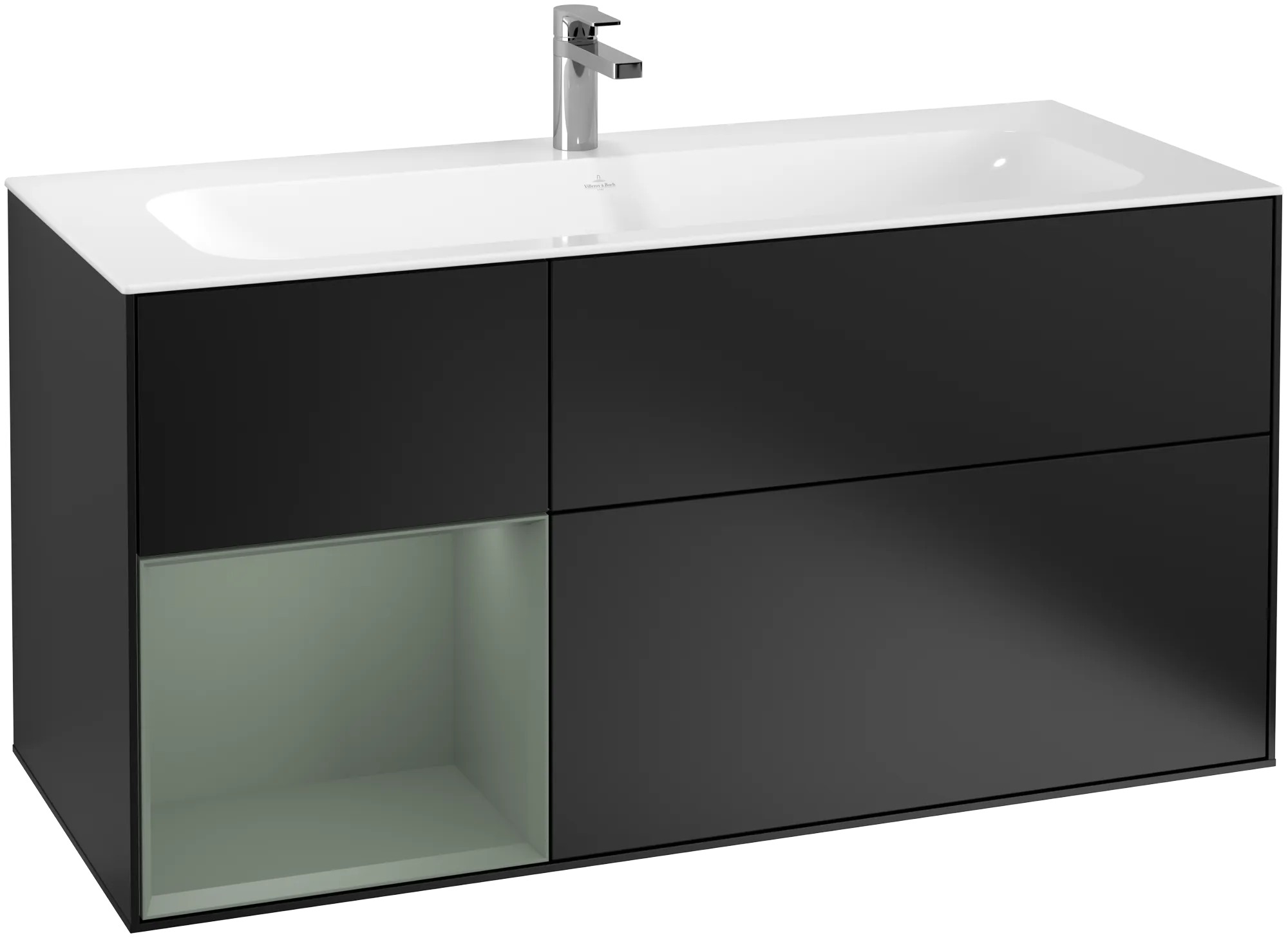 Bild von VILLEROY BOCH Finion Waschbeckenunterschrank, mit Beleuchtung, 3 Auszüge, 1196 x 591 x 498 mm, Black Matt Lacquer / Olive Matt Lacquer #G060GMPD