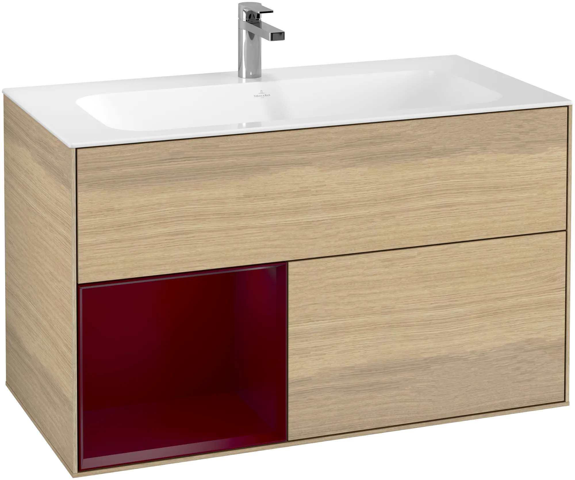 Bild von VILLEROY BOCH Finion Waschbeckenunterschrank, mit Beleuchtung, 2 Auszüge, 996 x 591 x 498 mm, Oak Veneer / Peony Matt Lacquer #G030HBPC