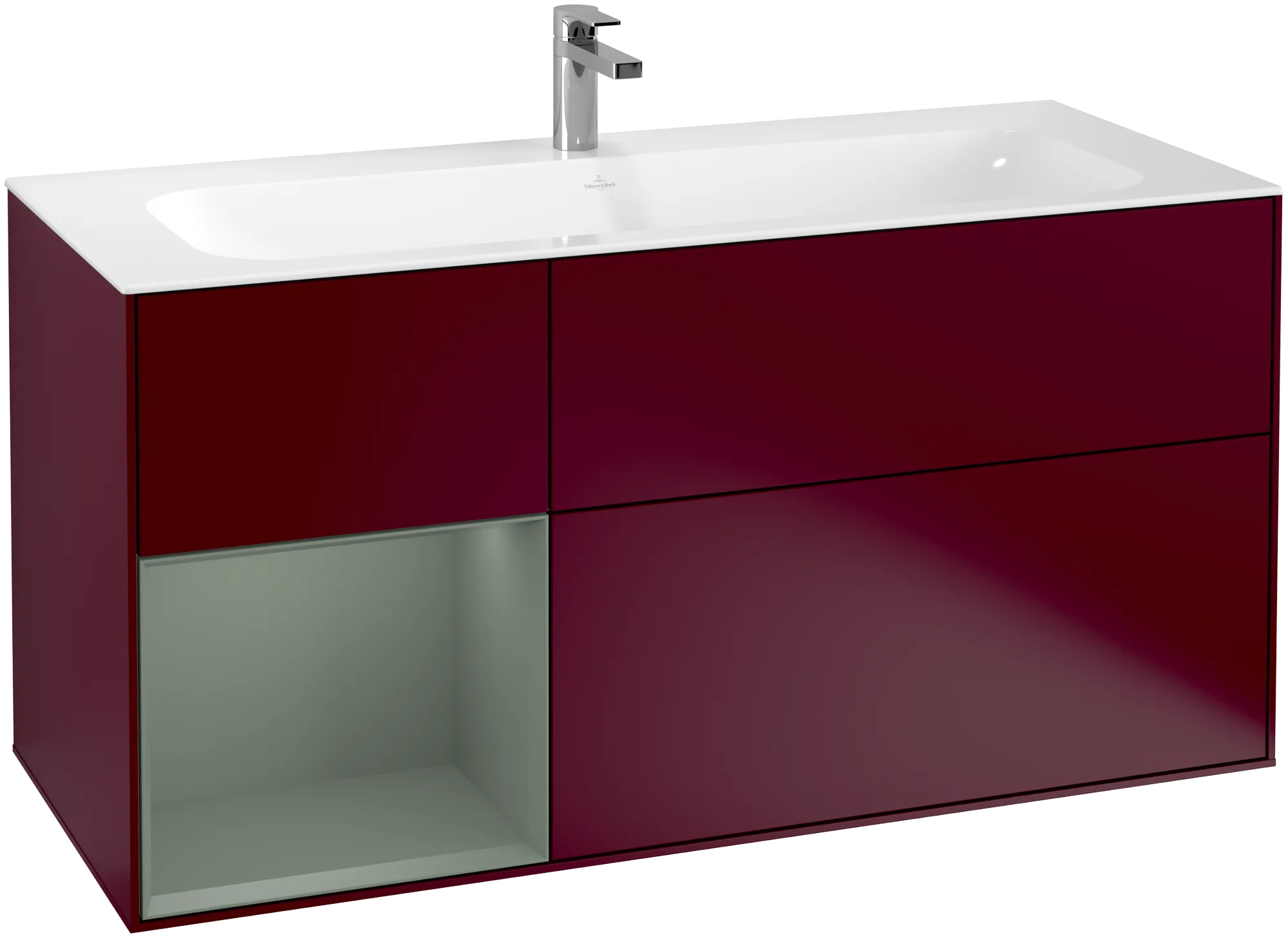 Bild von VILLEROY BOCH Finion Waschbeckenunterschrank, mit Beleuchtung, 3 Auszüge, 1196 x 591 x 498 mm, Peony Matt Lacquer / Olive Matt Lacquer #G060GMHB