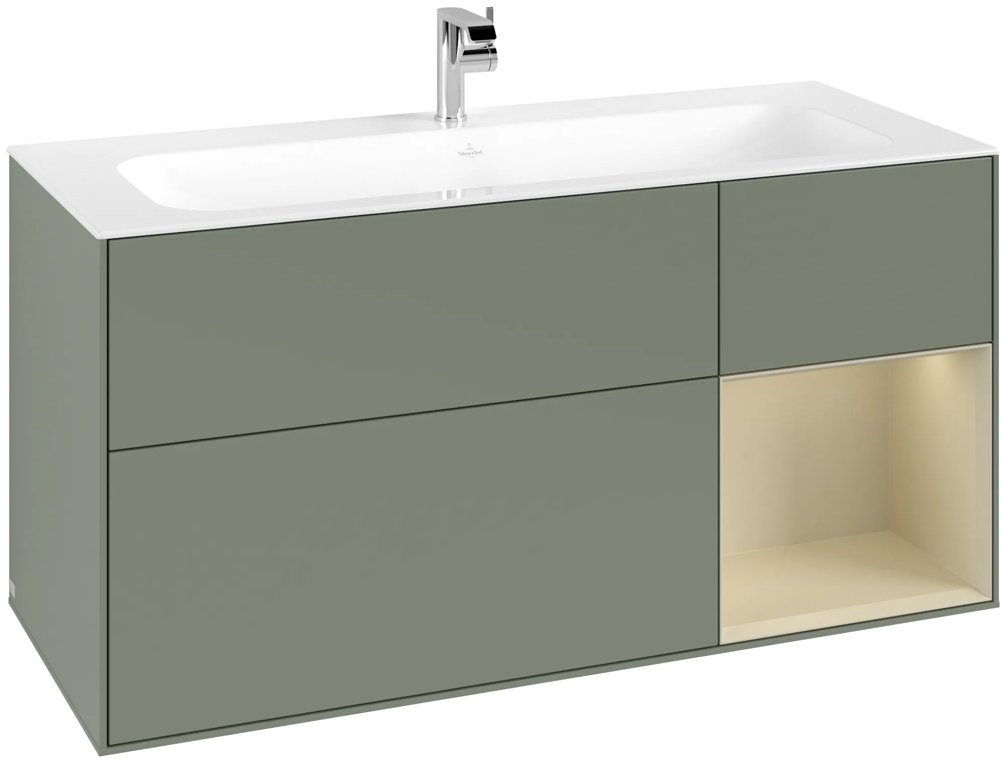 Bild von VILLEROY BOCH Finion Waschbeckenunterschrank, mit Beleuchtung, 3 Auszüge, 1196 x 591 x 498 mm, Olive Matt Lacquer / Silk Grey Matt Lacquer #G070HJGM