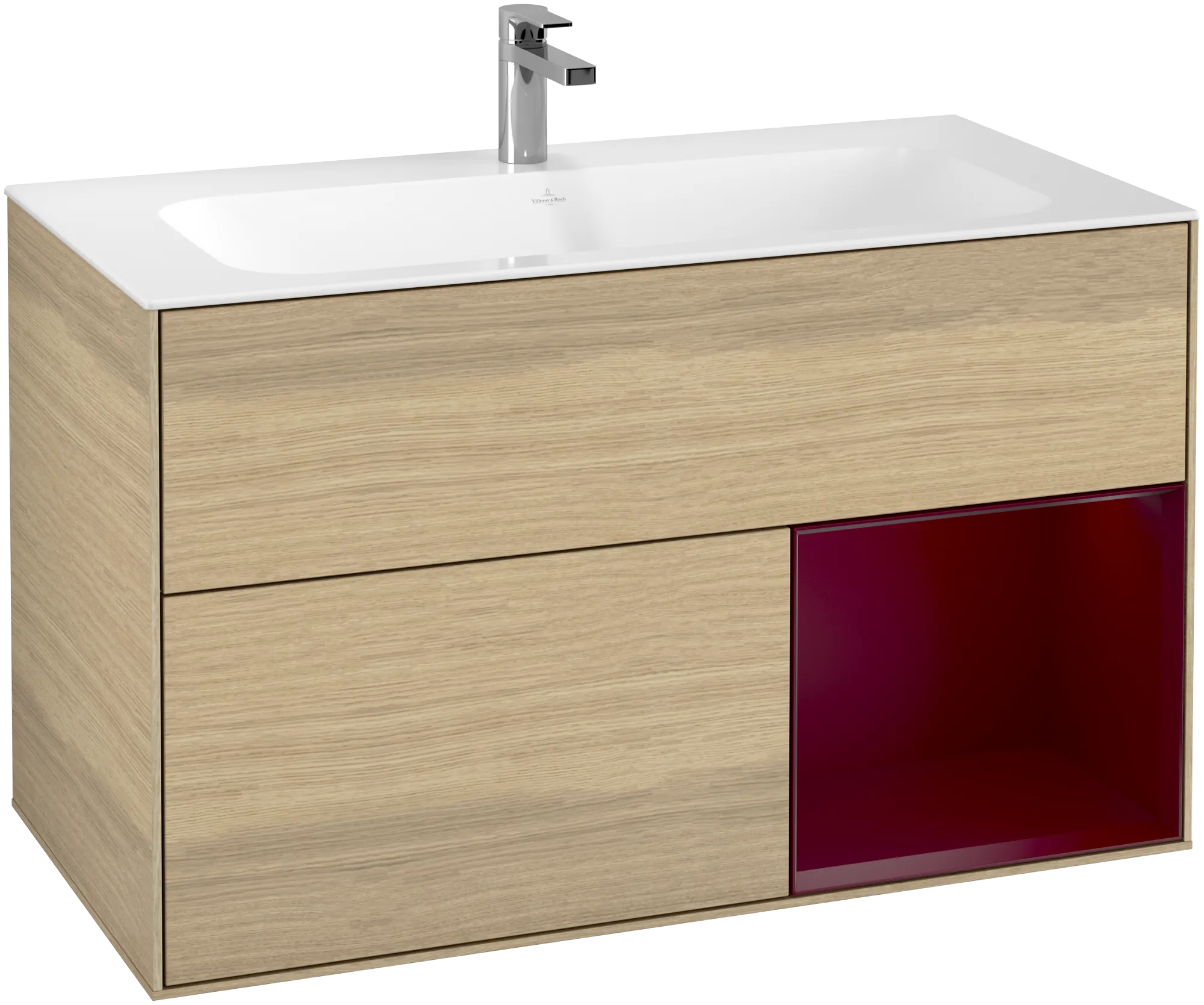 Bild von VILLEROY BOCH Finion Waschbeckenunterschrank, mit Beleuchtung, 2 Auszüge, 996 x 591 x 498 mm, Oak Veneer / Peony Matt Lacquer #G040HBPC