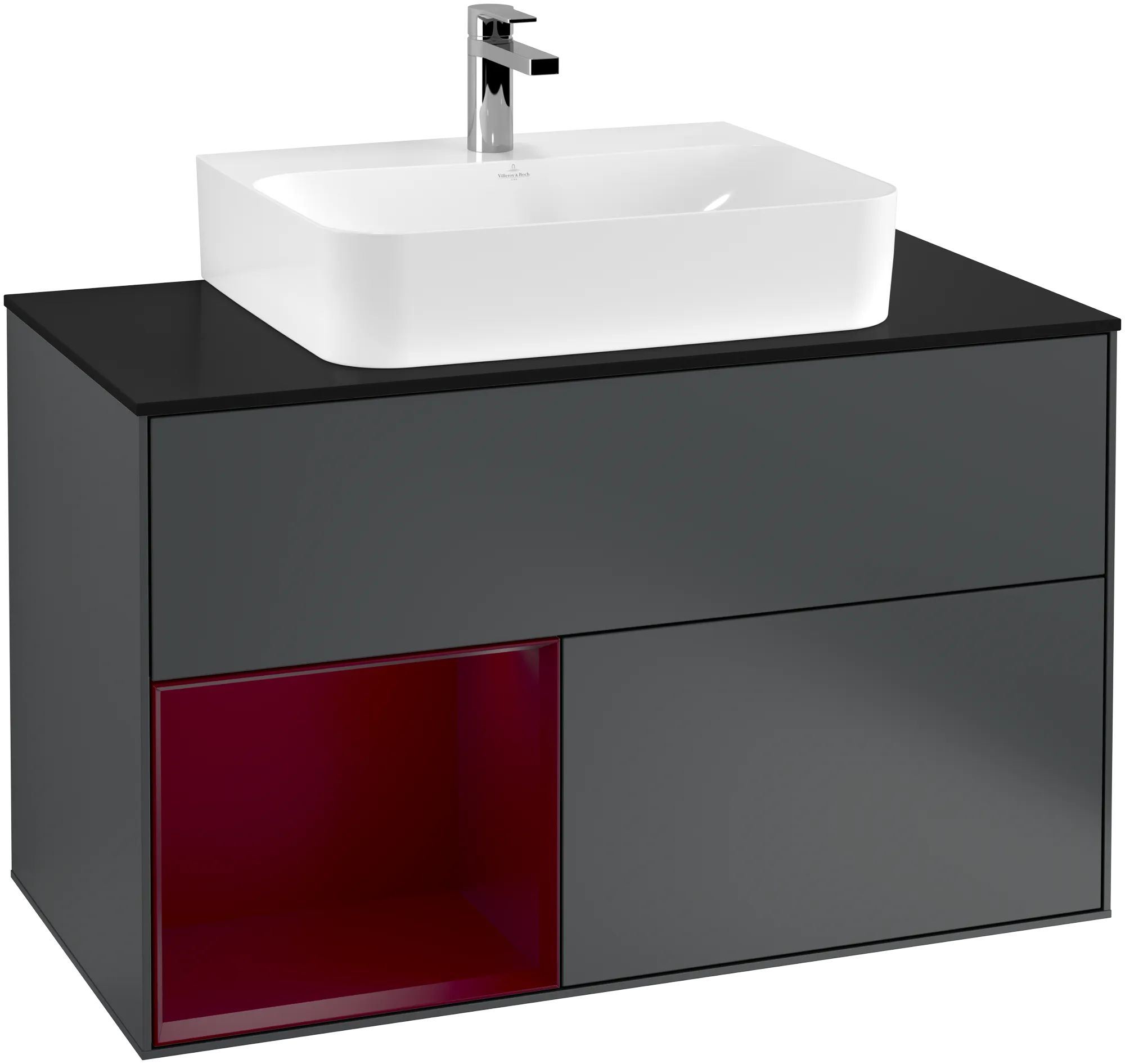 Bild von VILLEROY BOCH Finion Waschbeckenunterschrank, mit Beleuchtung, 2 Auszüge, 1000 x 603 x 501 mm, Midnight Blue Matt Lacquer / Peony Matt Lacquer / Glass Black Matt #G112HBHG
