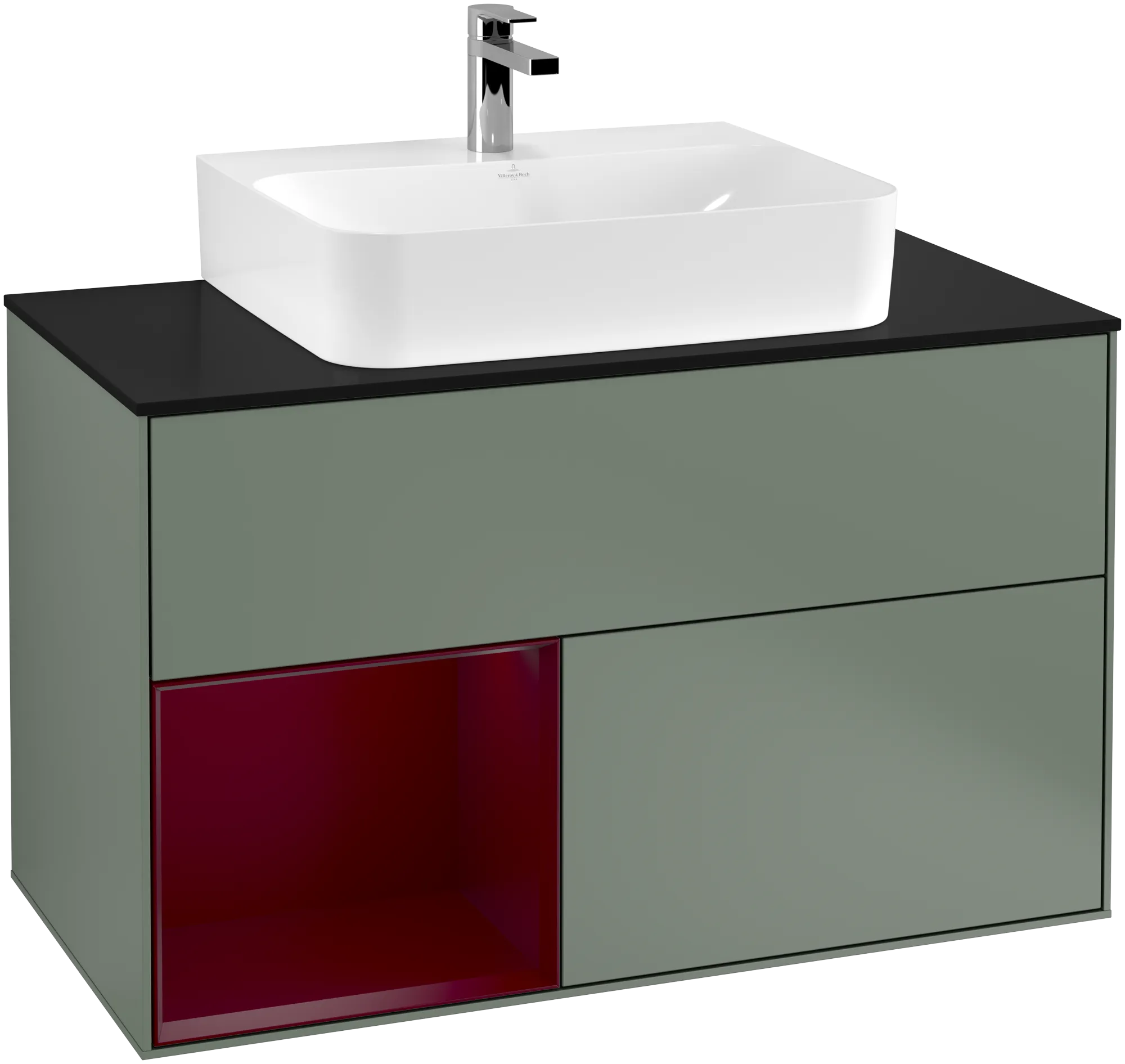 Bild von VILLEROY BOCH Finion Waschbeckenunterschrank, mit Beleuchtung, 2 Auszüge, 1000 x 603 x 501 mm, Olive Matt Lacquer / Peony Matt Lacquer / Glass Black Matt #G112HBGM