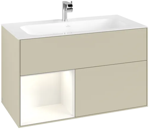 Bild von VILLEROY BOCH Finion Waschbeckenunterschrank, mit Beleuchtung, 2 Auszüge, 996 x 591 x 498 mm, Silk Grey Matt Lacquer / Glossy White Lacquer #G030GFHJ