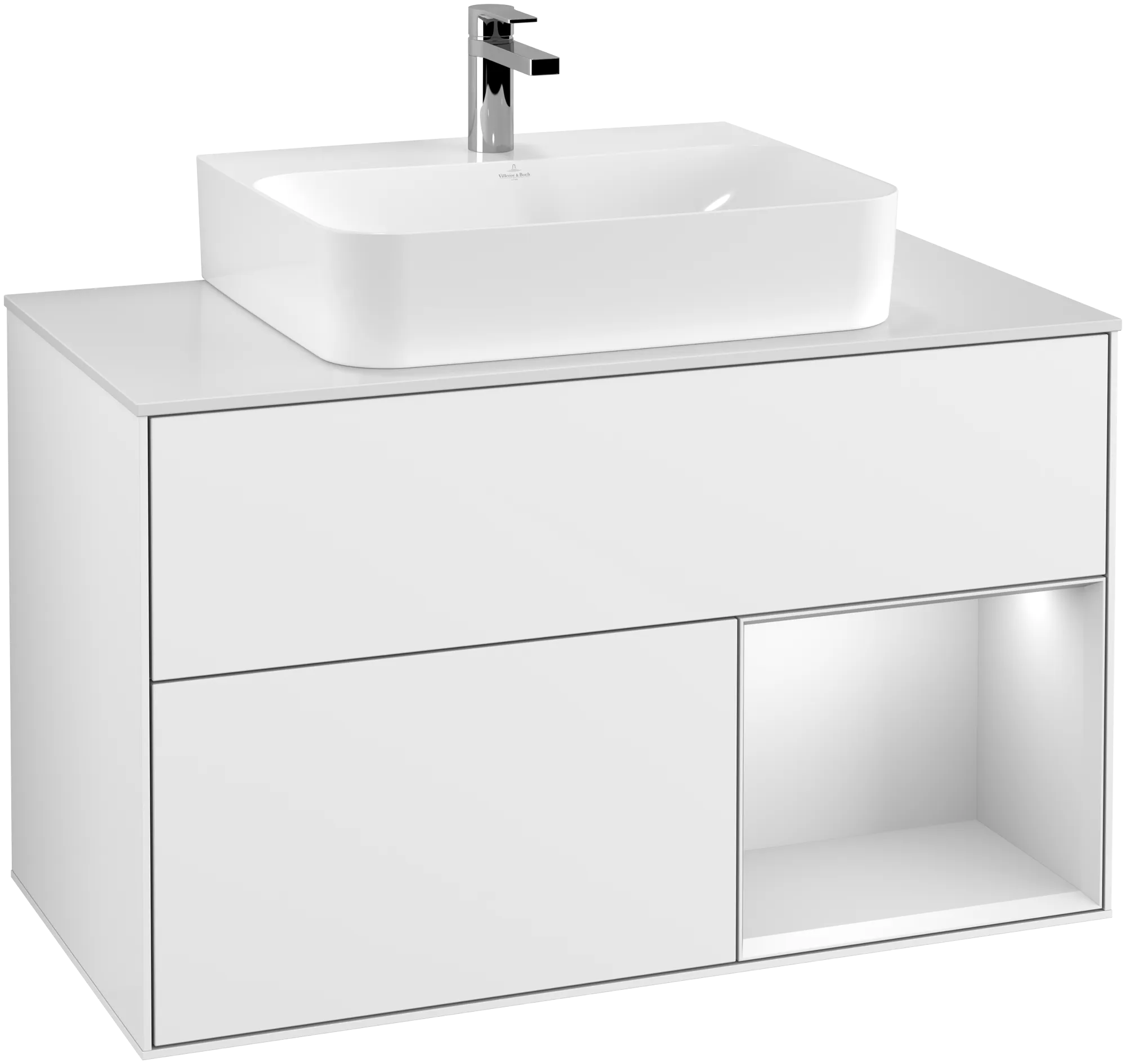 Bild von VILLEROY BOCH Finion Waschbeckenunterschrank, mit Beleuchtung, 2 Auszüge, 1000 x 603 x 501 mm, Glossy White Lacquer / White Matt Lacquer / Glass White Matt #G121MTGF