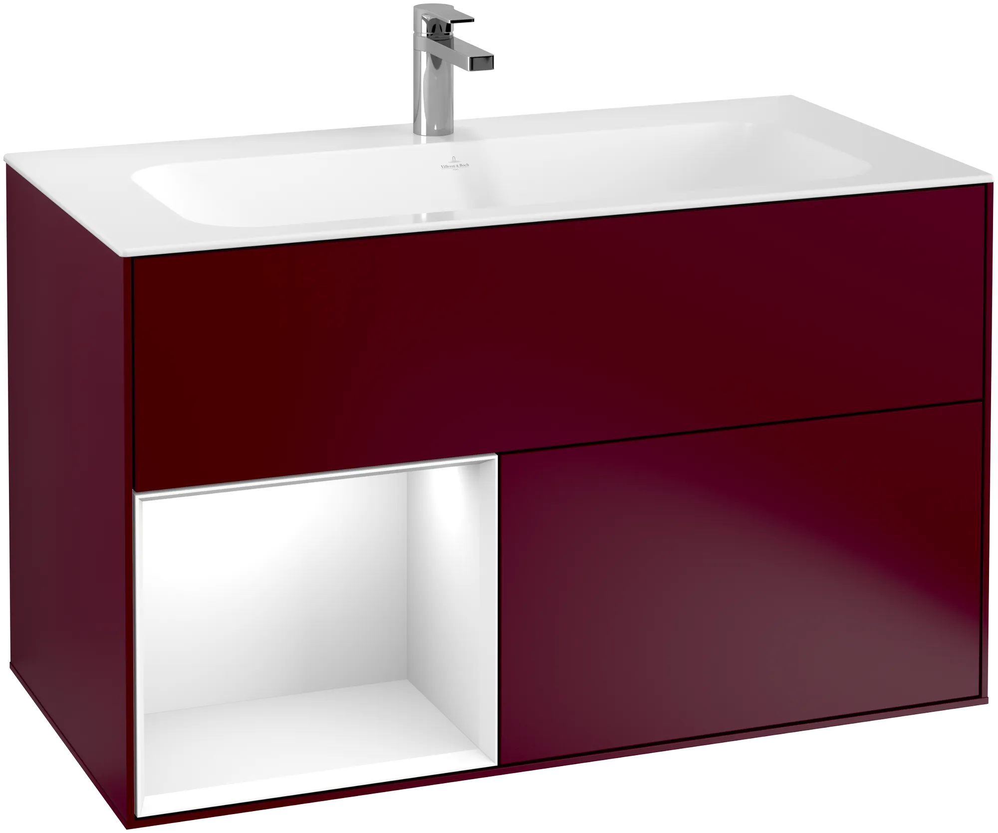 Bild von VILLEROY BOCH Finion Waschbeckenunterschrank, mit Beleuchtung, 2 Auszüge, 996 x 591 x 498 mm, Peony Matt Lacquer / Glossy White Lacquer #G030GFHB