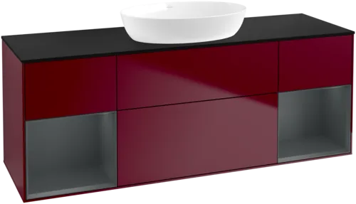 Obrázek VILLEROY BOCH Finion Vanity unit, with lighting, 4 pull-out compartments, 1600 x 603 x 501 mm, Peony Matt Lacquer / Midnight Blue Matt Lacquer / Glass Black Matt #FD02HGHB