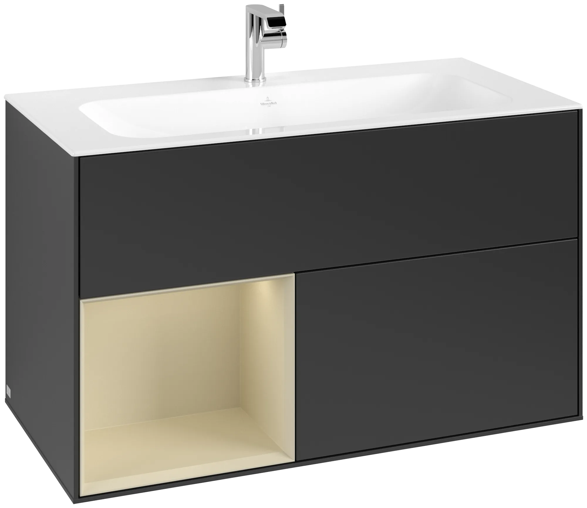 Obrázek VILLEROY BOCH Finion Vanity unit, with lighting, 2 pull-out compartments, 996 x 591 x 498 mm, Black Matt Lacquer / Silk Grey Matt Lacquer #G030HJPD