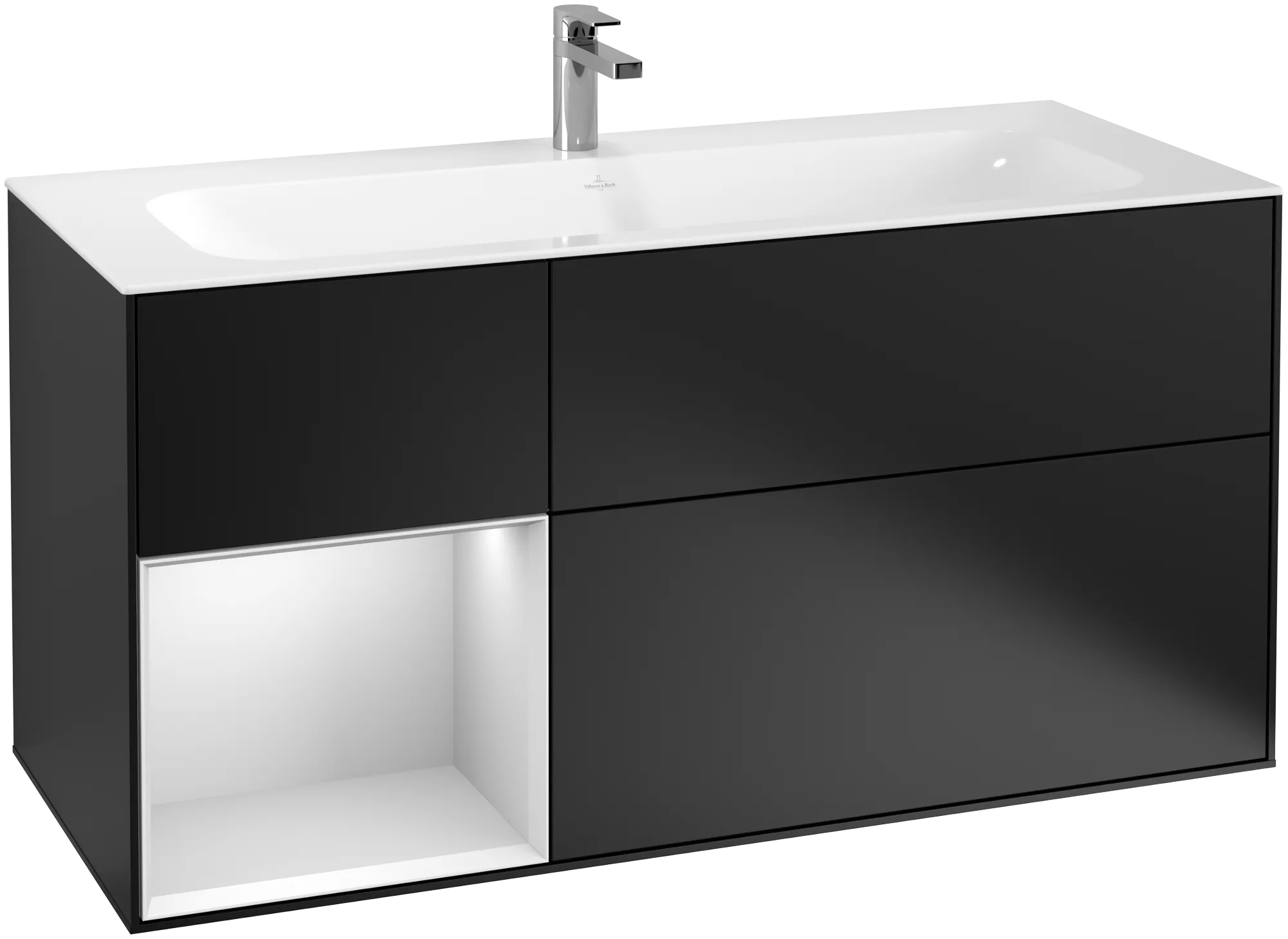 Bild von VILLEROY BOCH Finion Waschbeckenunterschrank, mit Beleuchtung, 3 Auszüge, 1196 x 591 x 498 mm, Black Matt Lacquer / White Matt Lacquer #G060MTPD