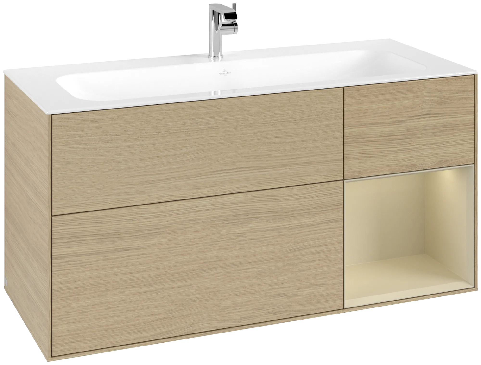 Obrázek VILLEROY BOCH Finion Vanity unit, with lighting, 3 pull-out compartments, 1196 x 591 x 498 mm, Oak Veneer / Silk Grey Matt Lacquer #G070HJPC