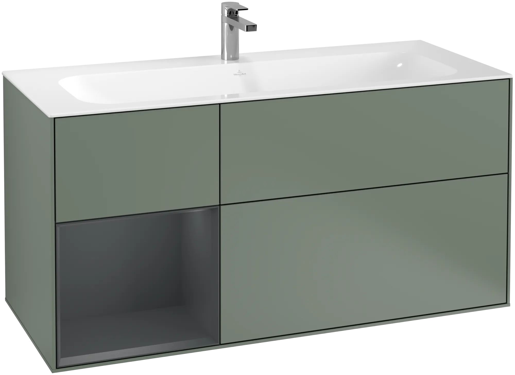 Bild von VILLEROY BOCH Finion Waschbeckenunterschrank, mit Beleuchtung, 3 Auszüge, 1196 x 591 x 498 mm, Olive Matt Lacquer / Midnight Blue Matt Lacquer #G060HGGM