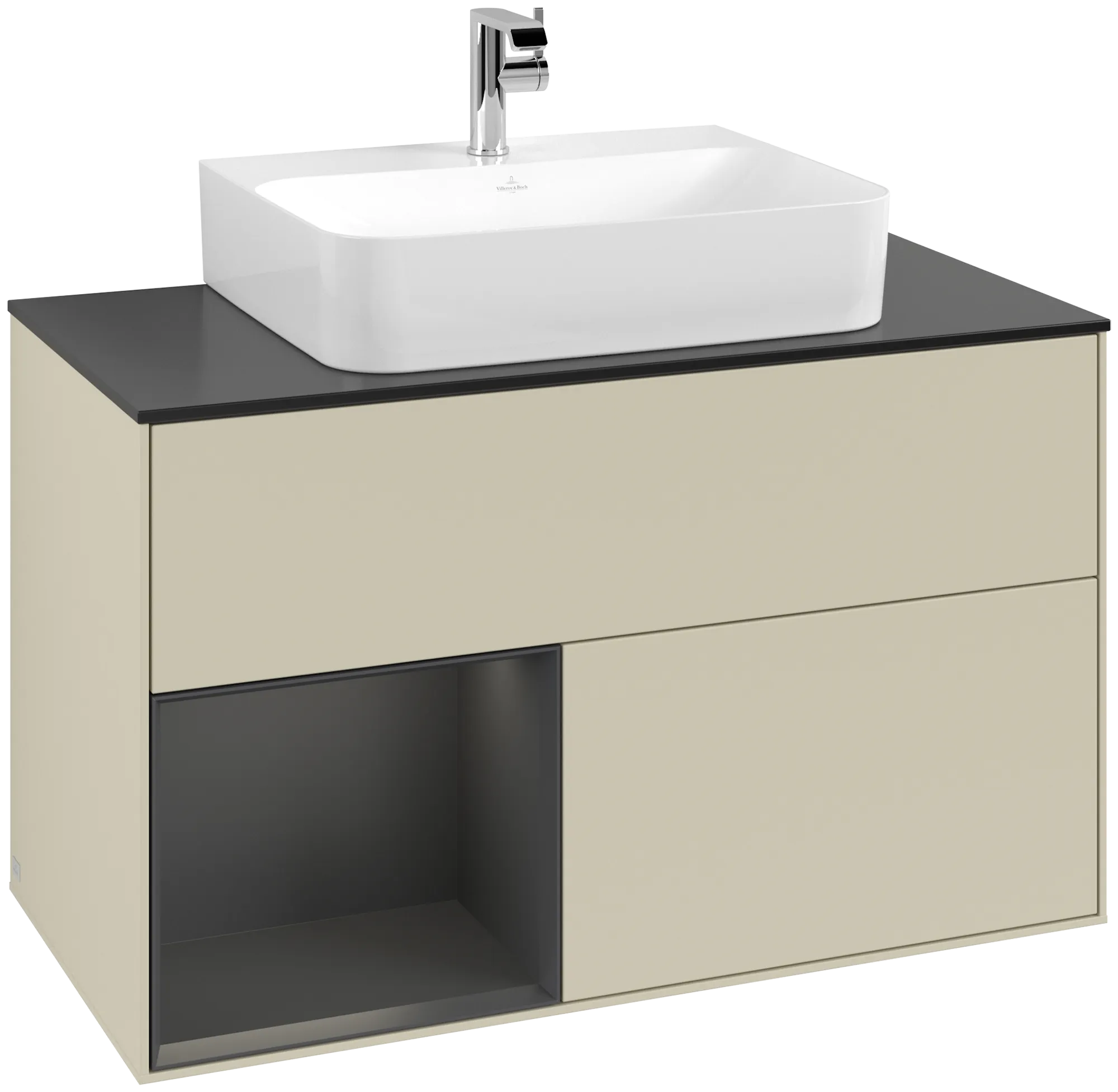 Bild von VILLEROY BOCH Finion Waschbeckenunterschrank, mit Beleuchtung, 2 Auszüge, 1000 x 603 x 501 mm, Silk Grey Matt Lacquer / Gold Matt Lacquer / Glass Black Matt #G112HFHJ