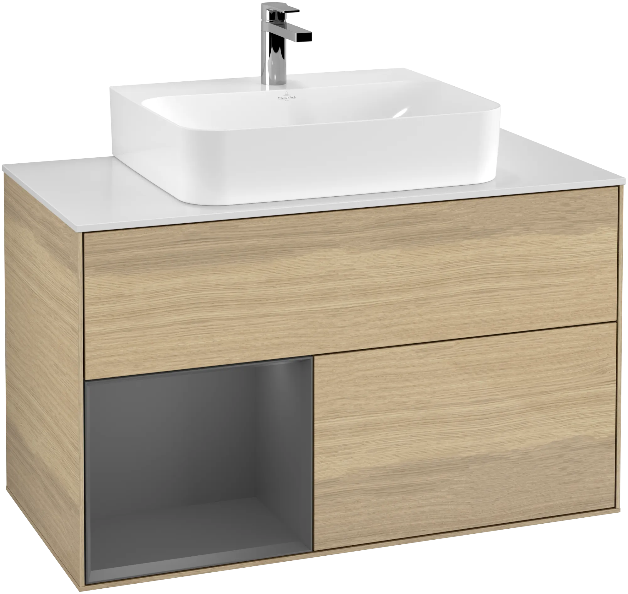Bild von VILLEROY BOCH Finion Waschbeckenunterschrank, mit Beleuchtung, 2 Auszüge, 1000 x 603 x 501 mm, Oak Veneer / Anthracite Matt Lacquer / Glass White Matt #G111GKPC