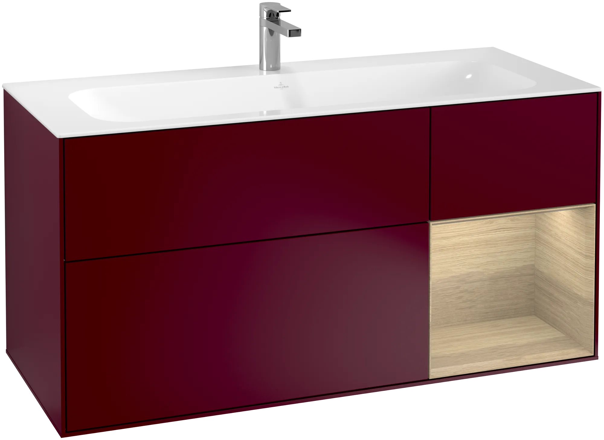 Bild von VILLEROY BOCH Finion Waschbeckenunterschrank, mit Beleuchtung, 3 Auszüge, 1196 x 591 x 498 mm, Peony Matt Lacquer / Oak Veneer #G070PCHB