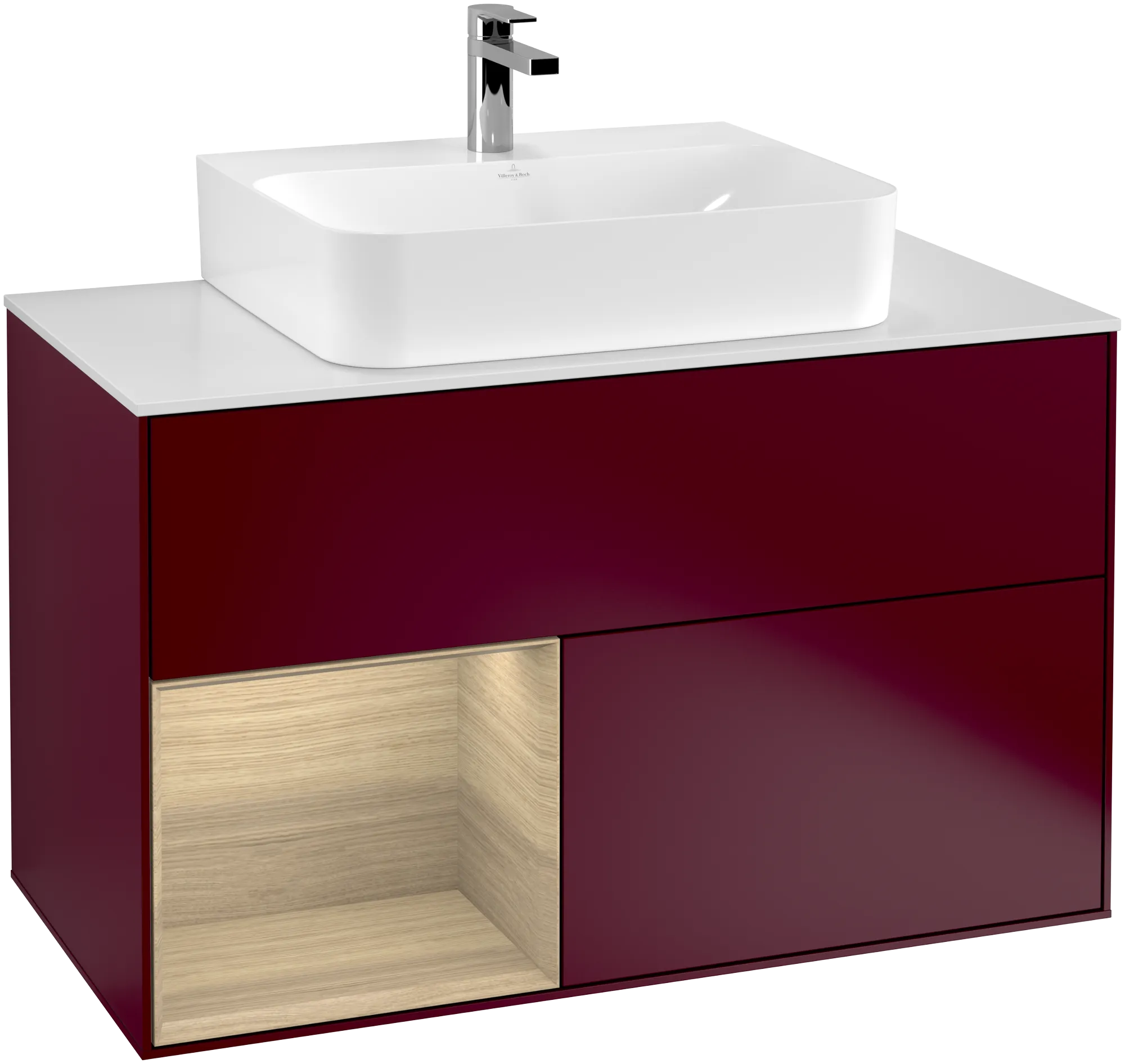 Bild von VILLEROY BOCH Finion Waschbeckenunterschrank, mit Beleuchtung, 2 Auszüge, 1000 x 603 x 501 mm, Peony Matt Lacquer / Oak Veneer / Glass White Matt #G111PCHB