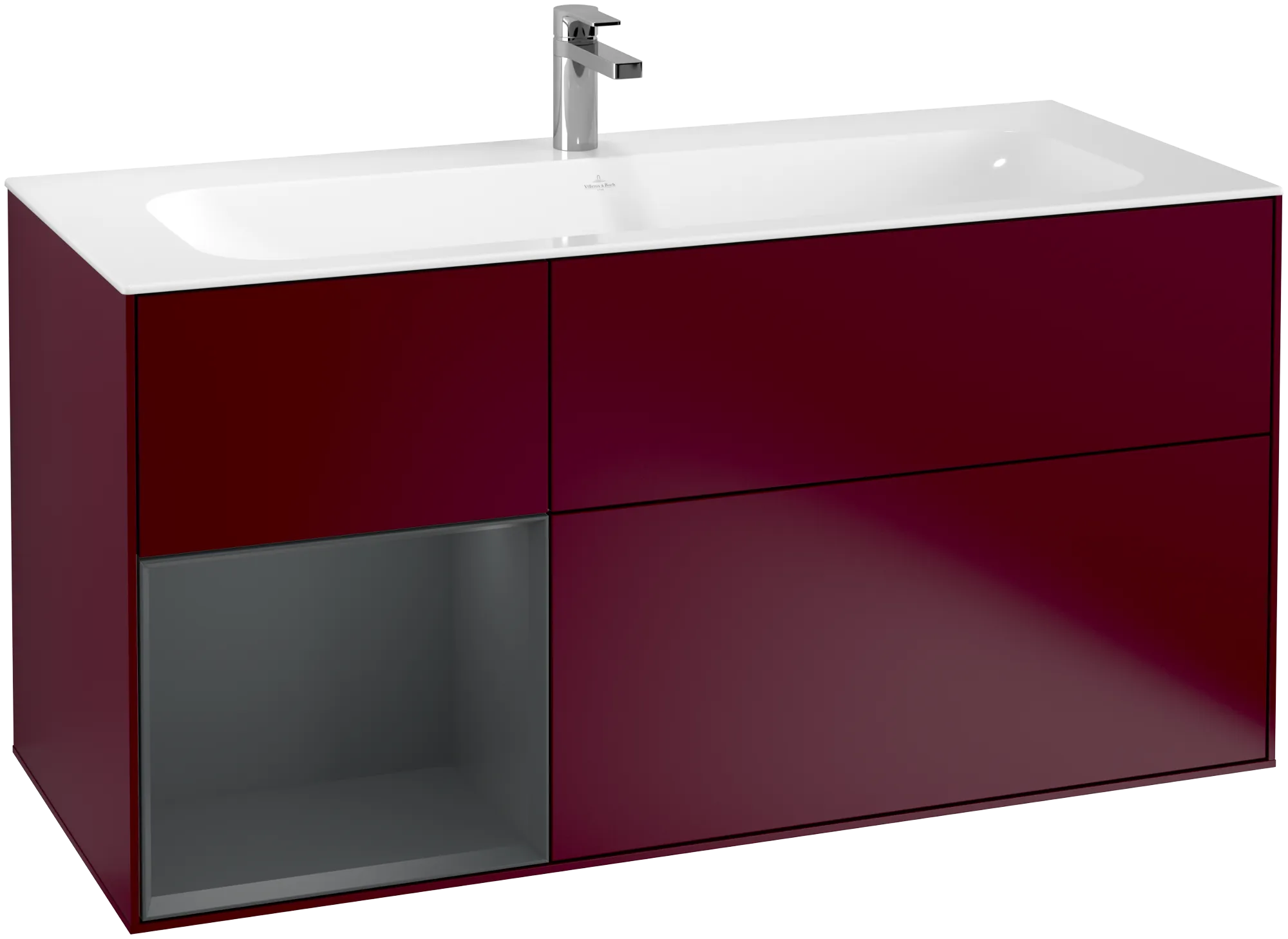Bild von VILLEROY BOCH Finion Waschbeckenunterschrank, mit Beleuchtung, 3 Auszüge, 1196 x 591 x 498 mm, Peony Matt Lacquer / Midnight Blue Matt Lacquer #G060HGHB
