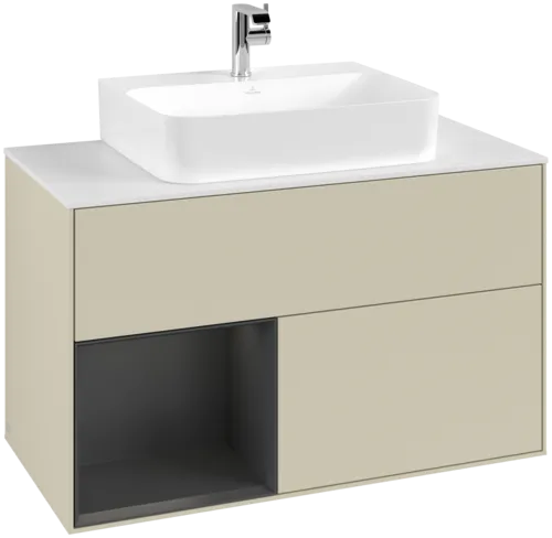 Bild von VILLEROY BOCH Finion Waschbeckenunterschrank, mit Beleuchtung, 2 Auszüge, 1000 x 603 x 501 mm, Silk Grey Matt Lacquer / Silk Grey Matt Lacquer / Glass White Matt #G111HJHJ