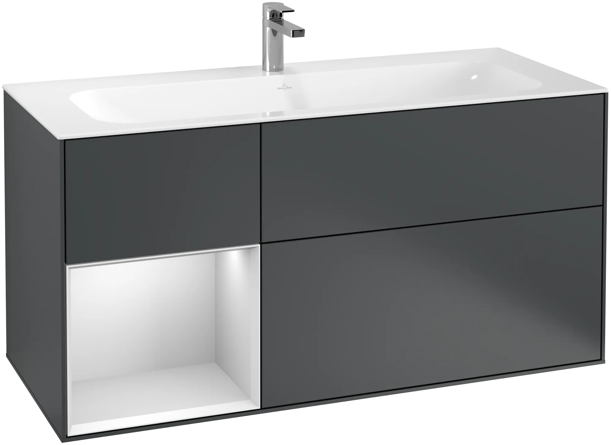 Bild von VILLEROY BOCH Finion Waschbeckenunterschrank, mit Beleuchtung, 3 Auszüge, 1196 x 591 x 498 mm, Midnight Blue Matt Lacquer / White Matt Lacquer #G060MTHG