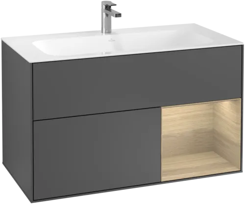 Bild von VILLEROY BOCH Finion Waschbeckenunterschrank, mit Beleuchtung, 2 Auszüge, 996 x 591 x 498 mm, Anthracite Matt Lacquer / Oak Veneer #G040PCGK
