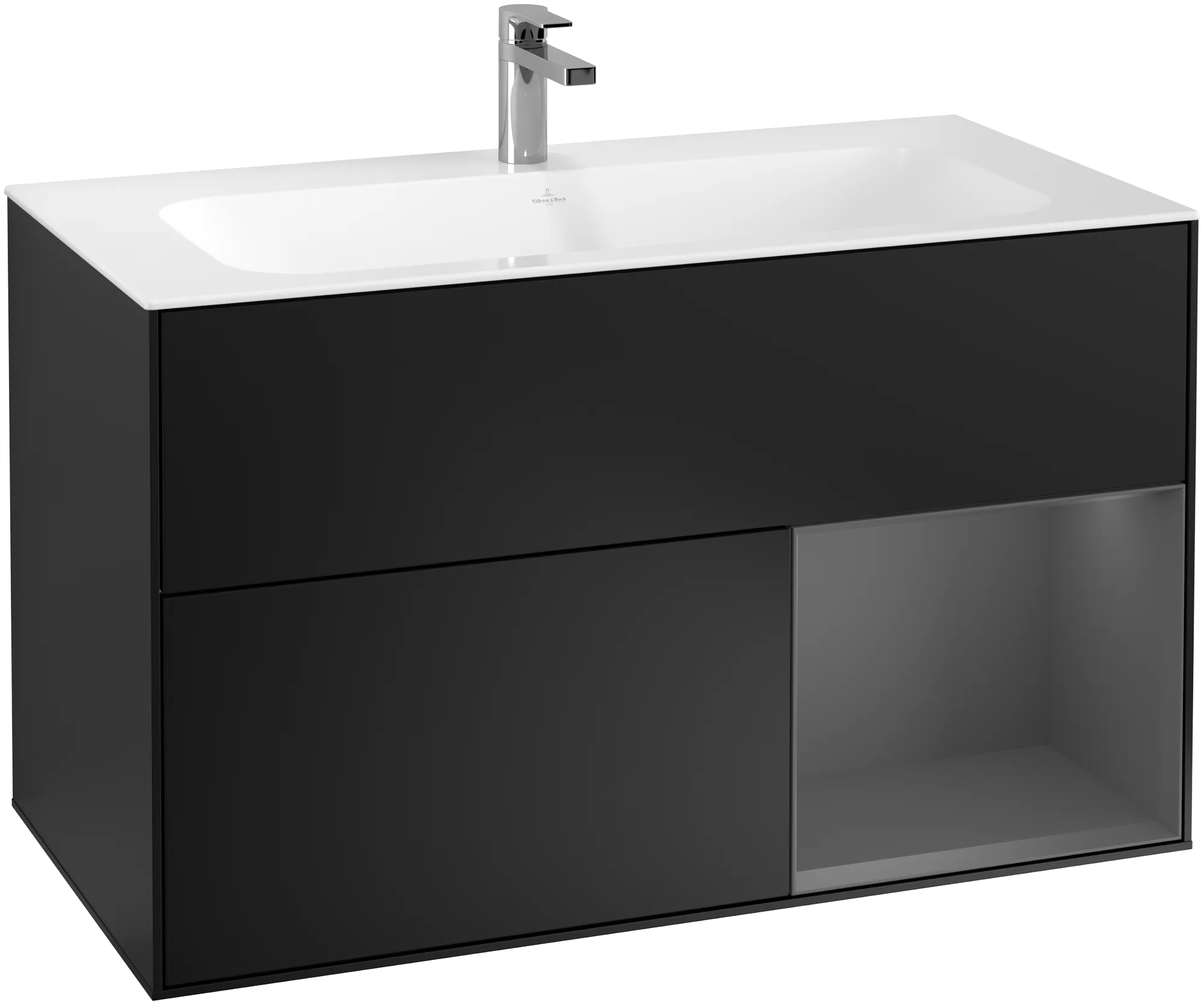 Bild von VILLEROY BOCH Finion Waschbeckenunterschrank, mit Beleuchtung, 2 Auszüge, 996 x 591 x 498 mm, Black Matt Lacquer / Anthracite Matt Lacquer #G040GKPD