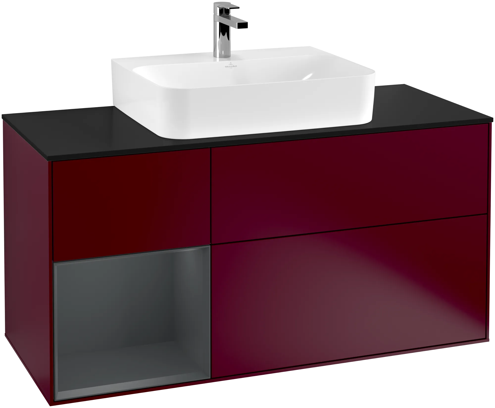 Bild von VILLEROY BOCH Finion Waschbeckenunterschrank, mit Beleuchtung, 3 Auszüge, 1200 x 603 x 501 mm, Peony Matt Lacquer / Midnight Blue Matt Lacquer / Glass Black Matt #G162HGHB