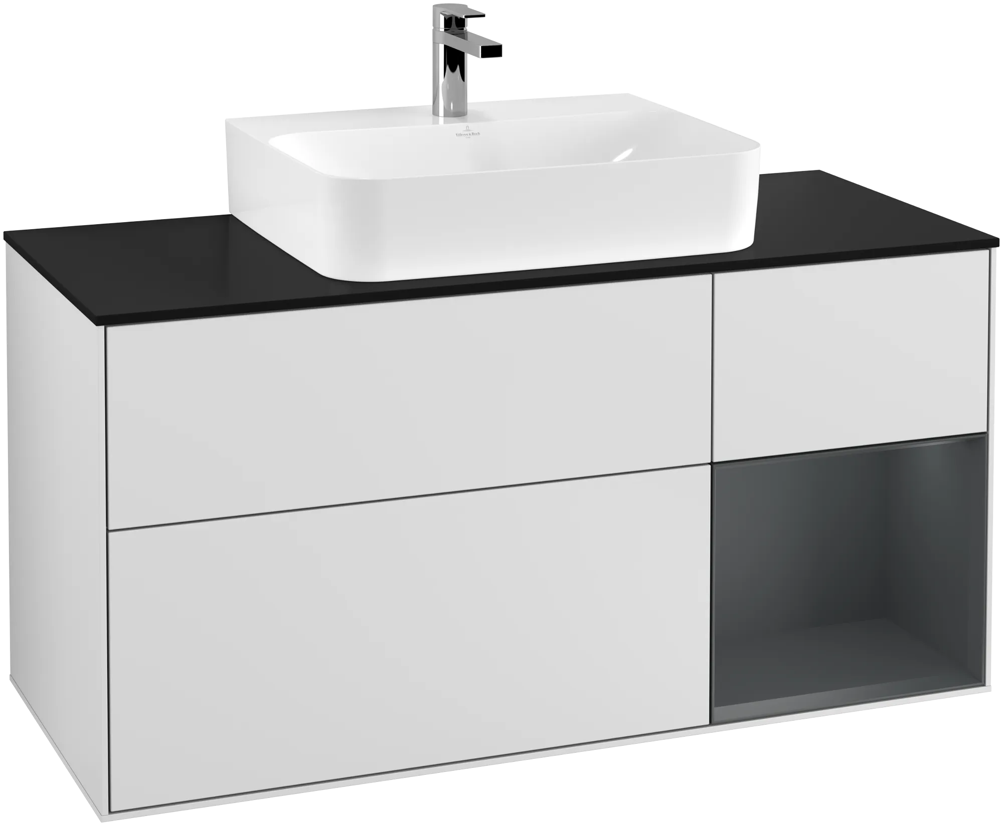 Bild von VILLEROY BOCH Finion Waschbeckenunterschrank, mit Beleuchtung, 3 Auszüge, 1200 x 603 x 501 mm, White Matt Lacquer / Midnight Blue Matt Lacquer / Glass Black Matt #G172HGMT
