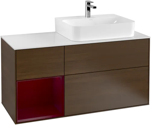 Obrázek VILLEROY BOCH Finion Vanity unit, with lighting, 3 pull-out compartments, 1200 x 603 x 501 mm, Walnut Veneer / Peony Matt Lacquer / Glass White Matt #G141HBGN