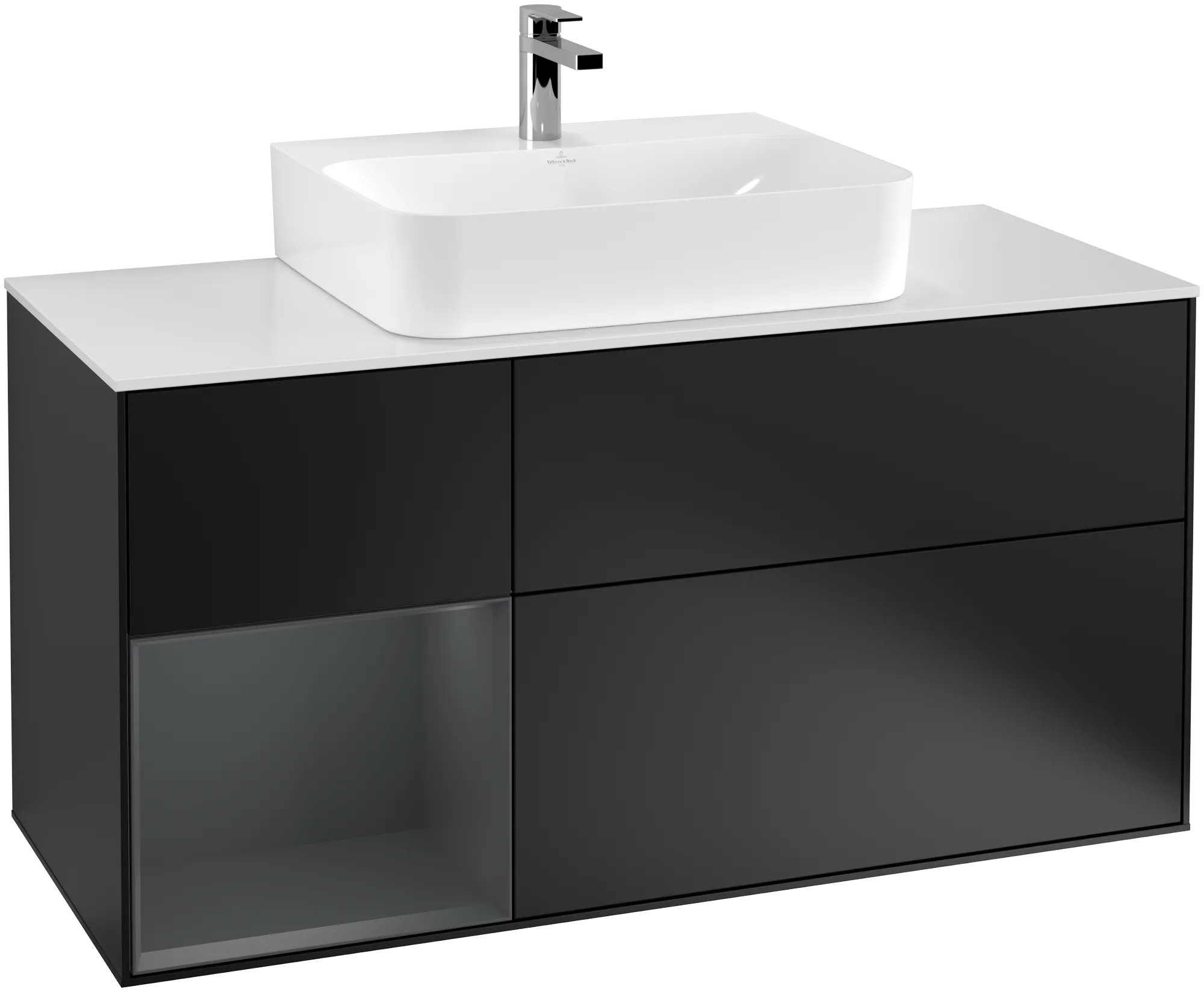 Bild von VILLEROY BOCH Finion Waschbeckenunterschrank, mit Beleuchtung, 3 Auszüge, 1200 x 603 x 501 mm, Black Matt Lacquer / Midnight Blue Matt Lacquer / Glass White Matt #G161HGPD