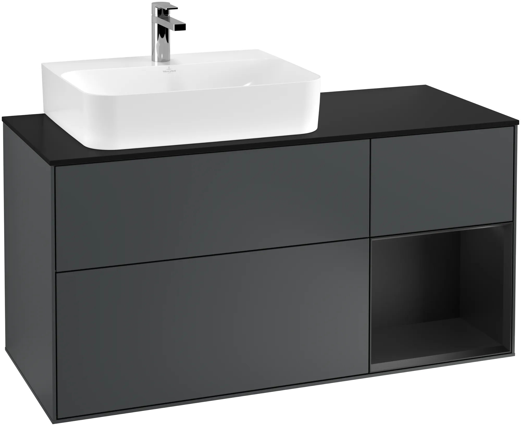 Bild von VILLEROY BOCH Finion Waschbeckenunterschrank, mit Beleuchtung, 3 Auszüge, 1200 x 603 x 501 mm, Midnight Blue Matt Lacquer / Black Matt Lacquer / Glass Black Matt #G152PDHG